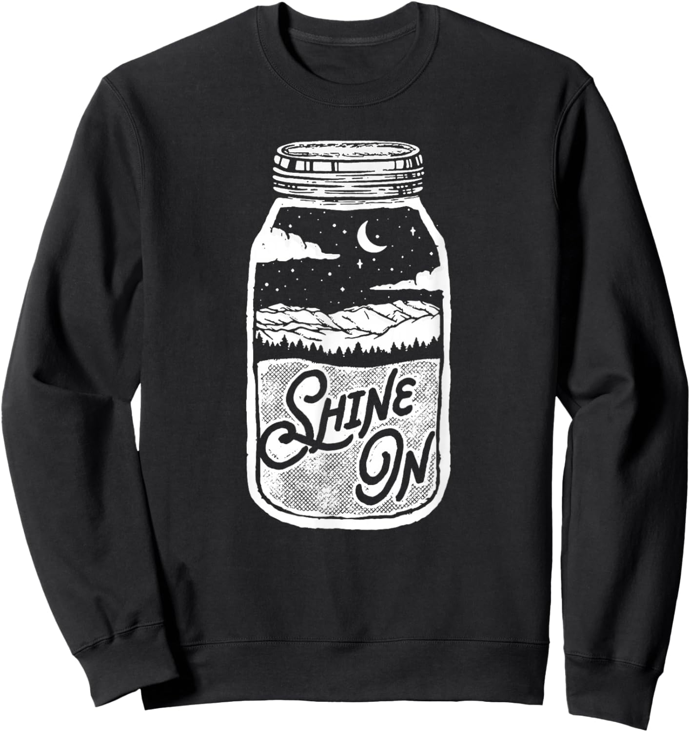 Shine On! Moonshine Lover Jar Design Moon & Mountains Sweatshirt - Sweatshirt | Black