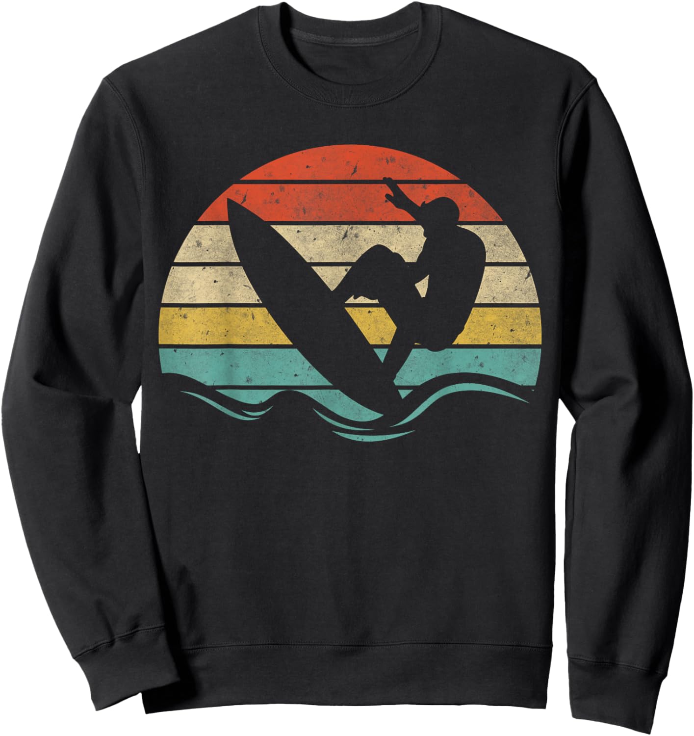 Vintage Retro Surfing Sunset Distressed Surfboarder Wave Gif Sweatshirt - Sweatshirt | Black