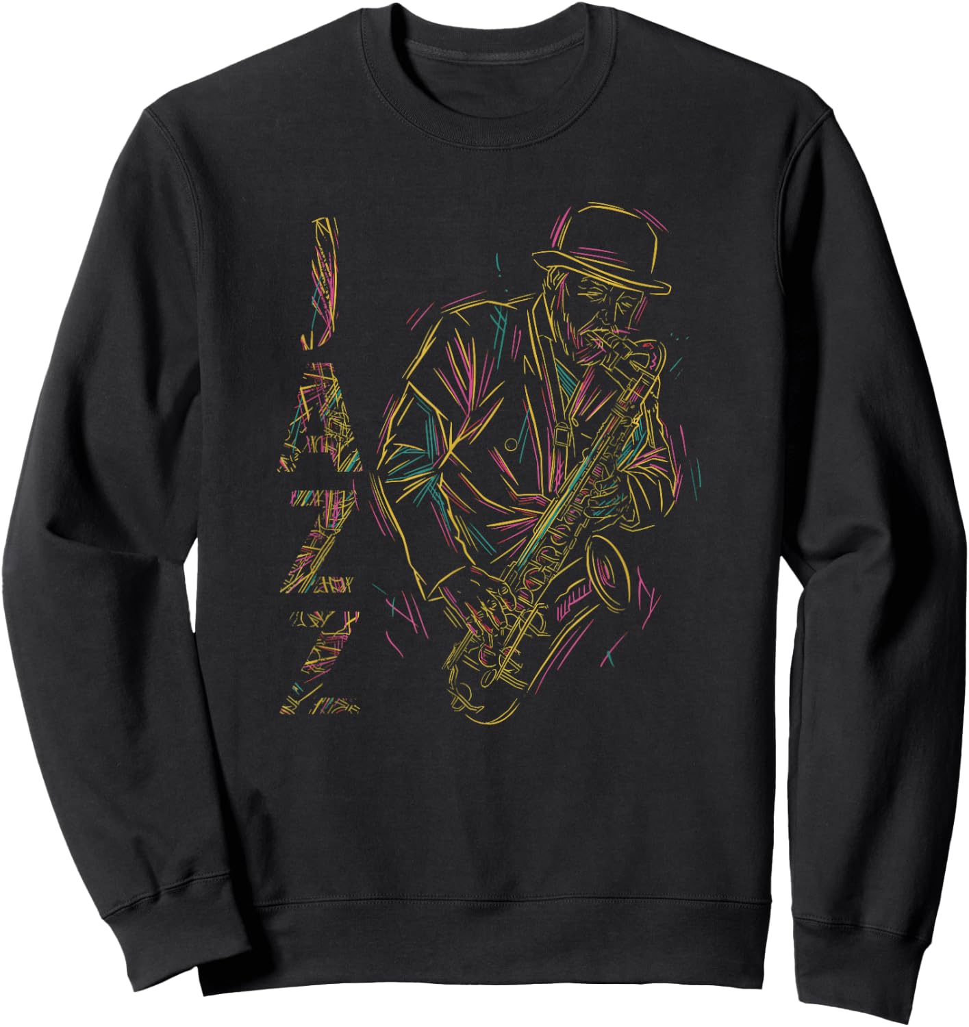 Music Retro Blues Man plays saxophone jazz Sweatshirt - Sweatshirt | Black