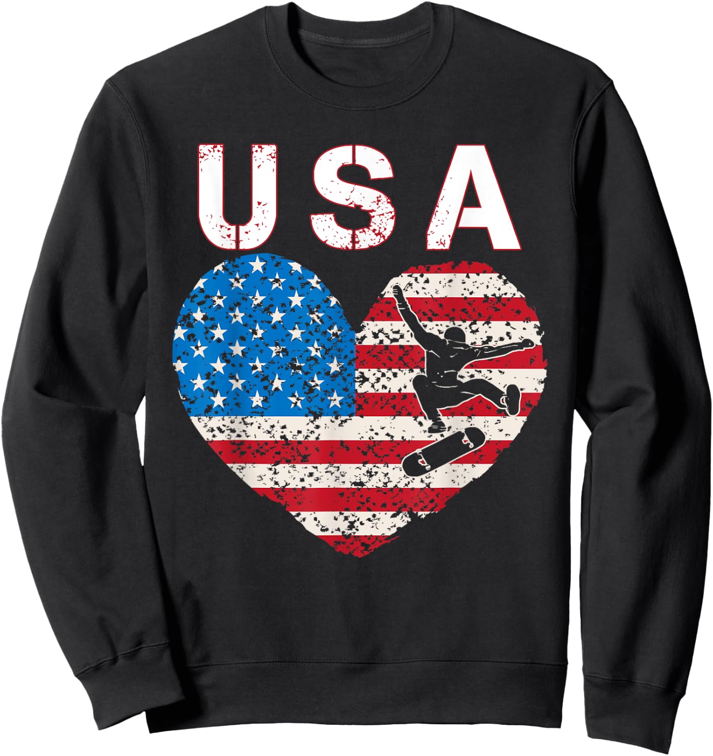 USA Skateboarding team American flag US skater men women Sweatshirt - Sweatshirt | Black