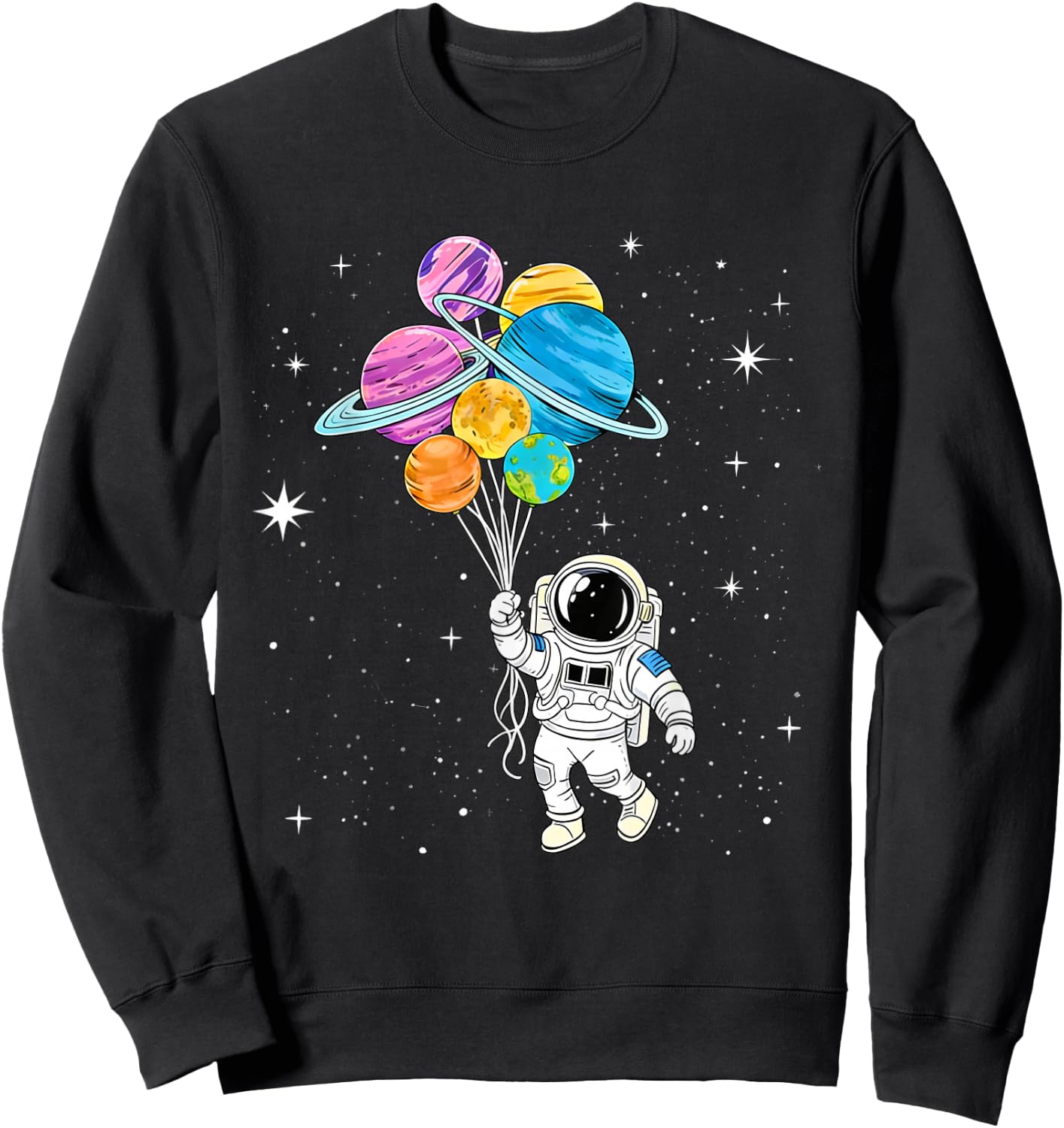 Astronaut Holding Planet Balloons - Funny Astronomy Space Sweatshirt - Sweatshirt | Black