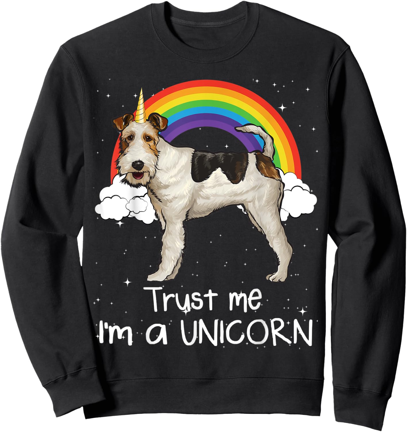 Rainbow Wire Fox Terrier Trust Me I'm A Unicorn Dog Women Kids Sweatshirt - Sweatshirt | Black