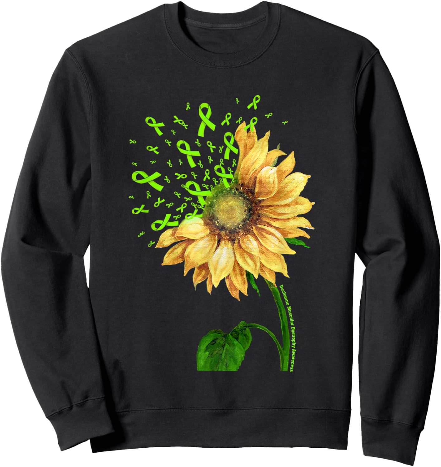 DUCHENNE MUSCULAR DYSTROPHY AWARENESS Sunflower Lime Ribbon Sweatshirt - Sweatshirt | Black