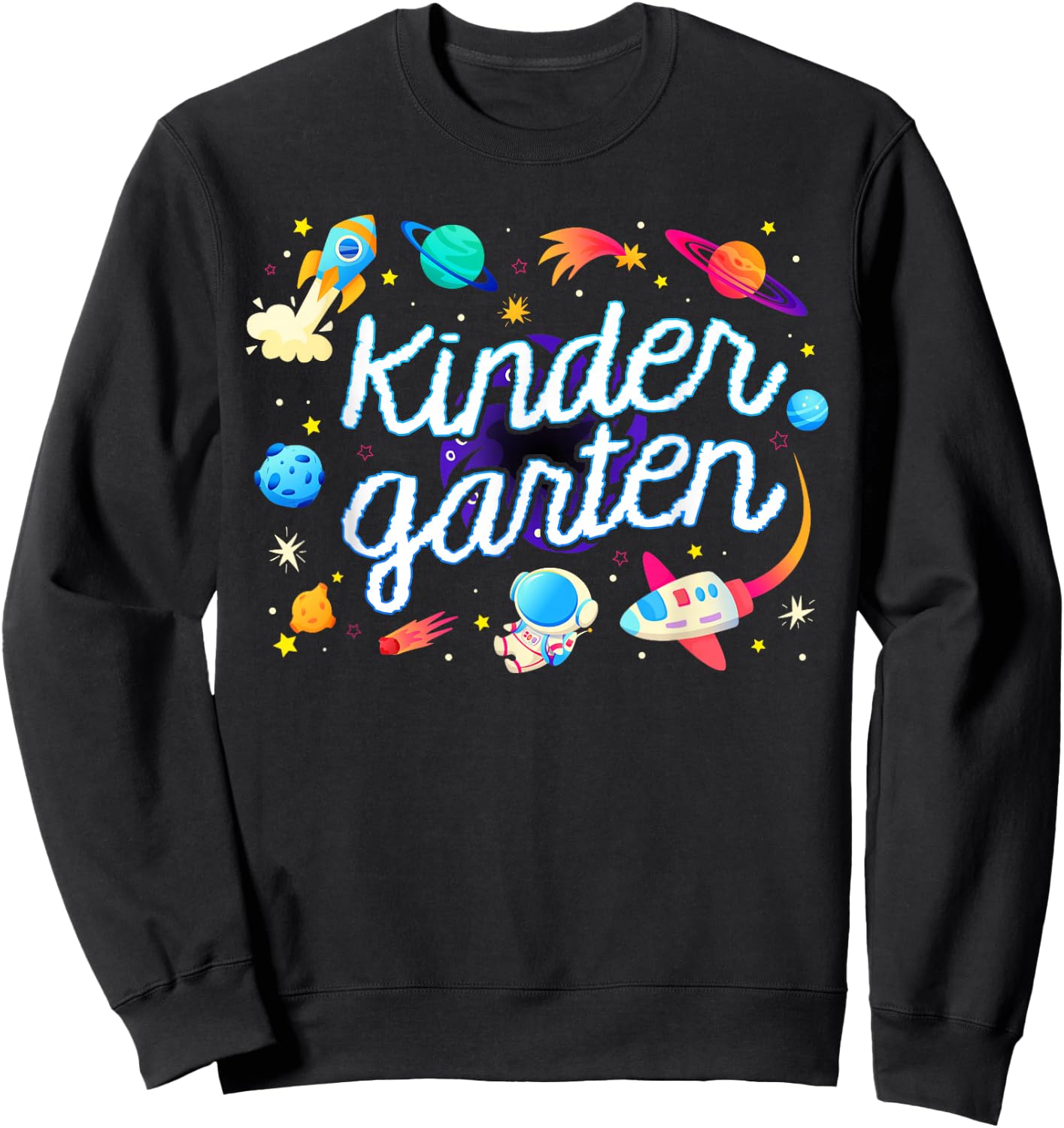 Kindergarten Astronaut Planets Space Back To School Kids Sweatshirt - Sweatshirt | Black