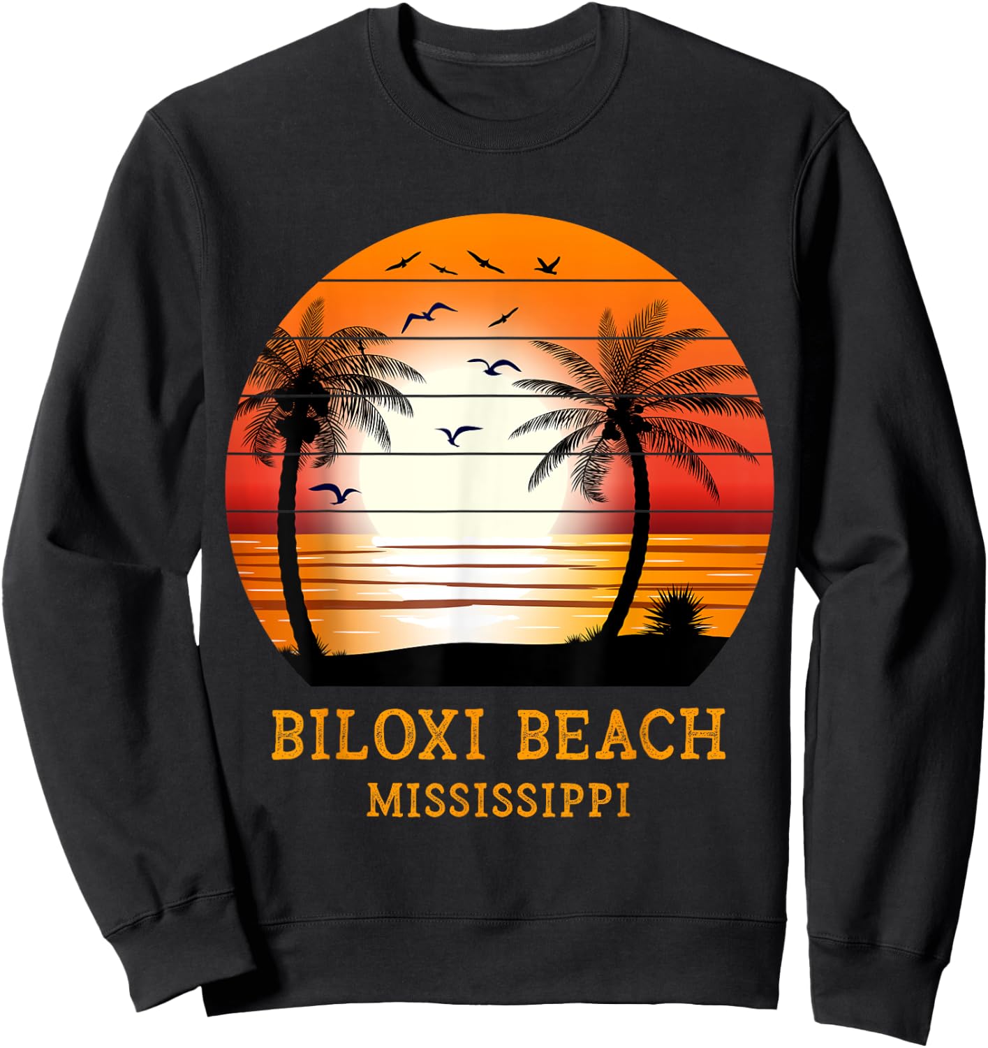 Biloxi Beach Mississippi Vintage Sunset Retro Summer Vacay Sweatshirt - Sweatshirt | Black
