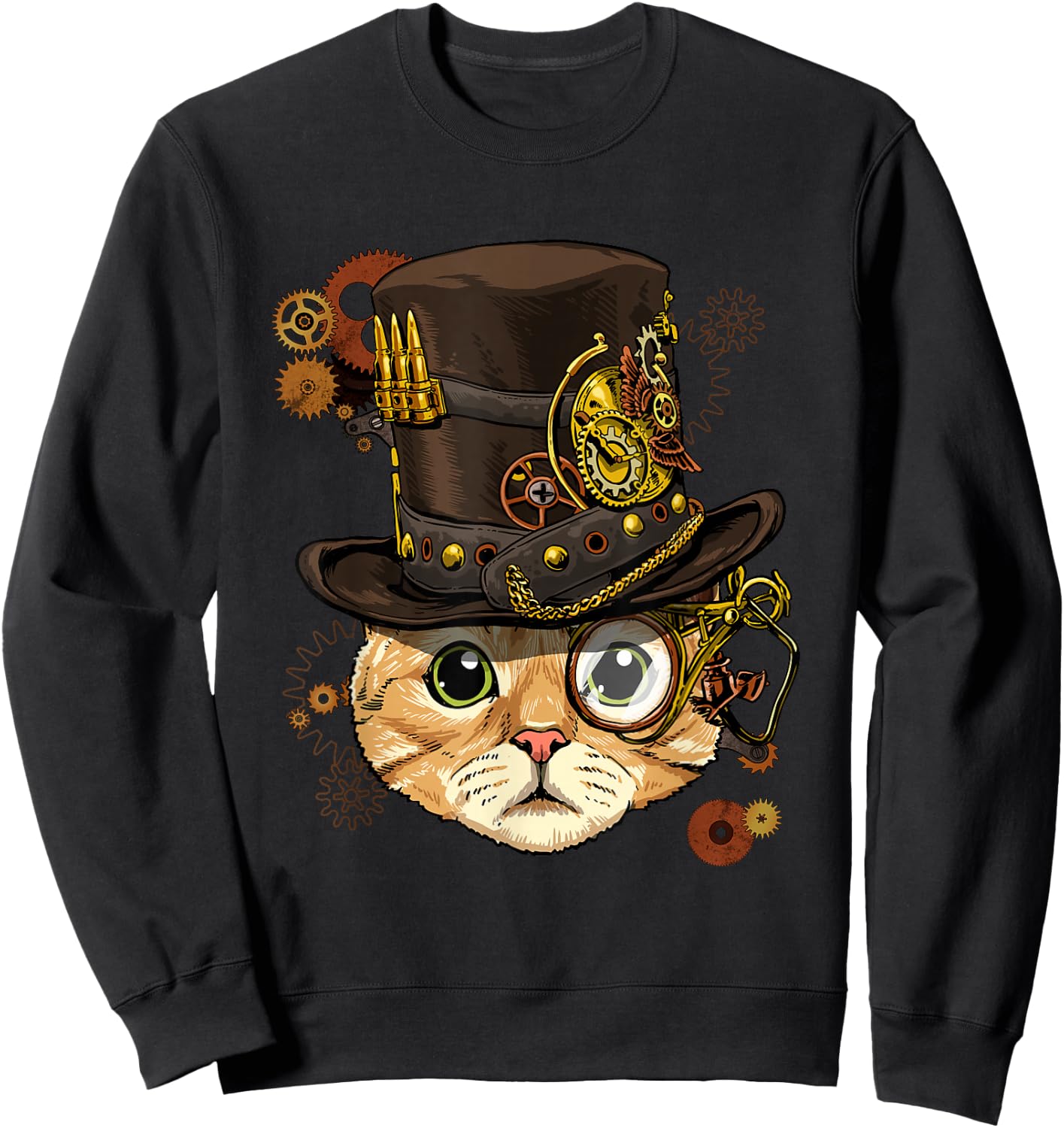 Steampunk Cat Shirt Mechanical Steampunk Gears Cat Lover Sweatshirt - Sweatshirt | Black