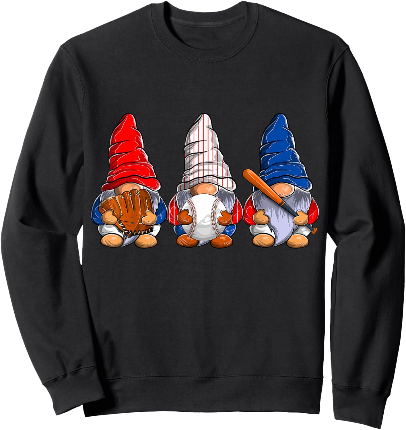 Three Baseball Gnomes, Softball Gnome, Funny Sport Baseball Sweatshirt - Sweatshirt | Black