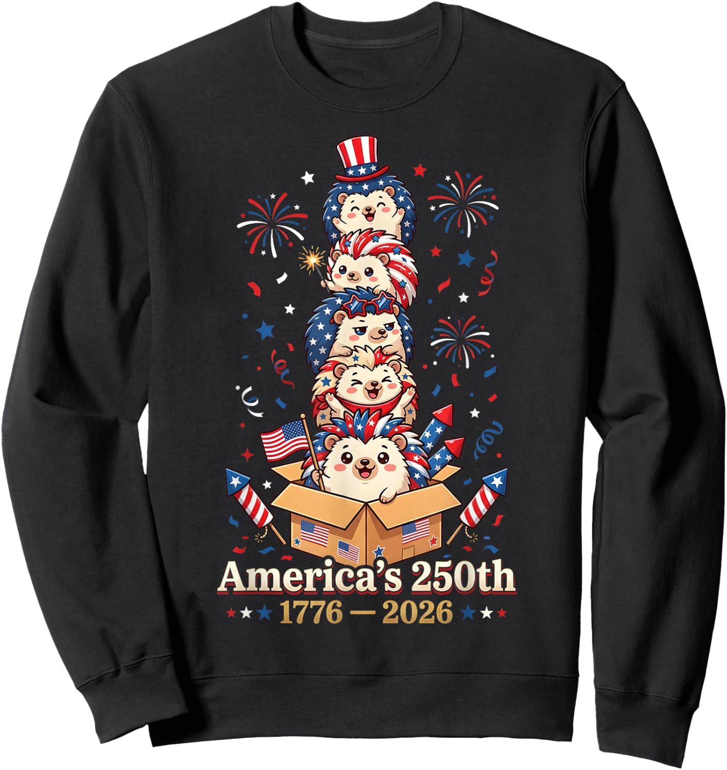 Hedgehog America's 250th Anniversary 1776 2026 4th of July Sweatshirt - Sweatshirt | Black