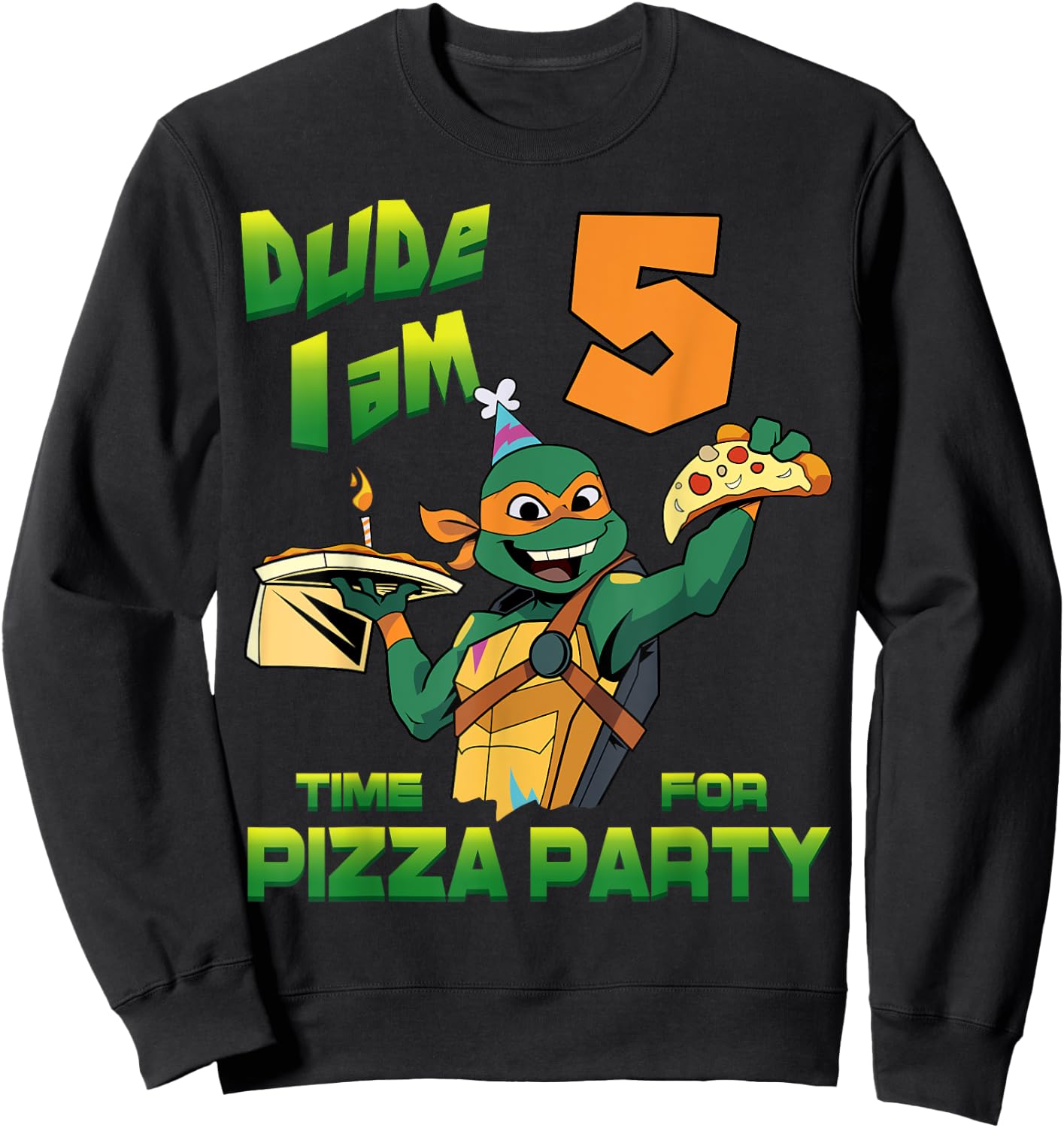 Mademark x Teenage Mutant Ninja Turtles - Dude I am 5 Years Old Mikey Pizza Birthday Party Sweatshirt - Sweatshirt | Black