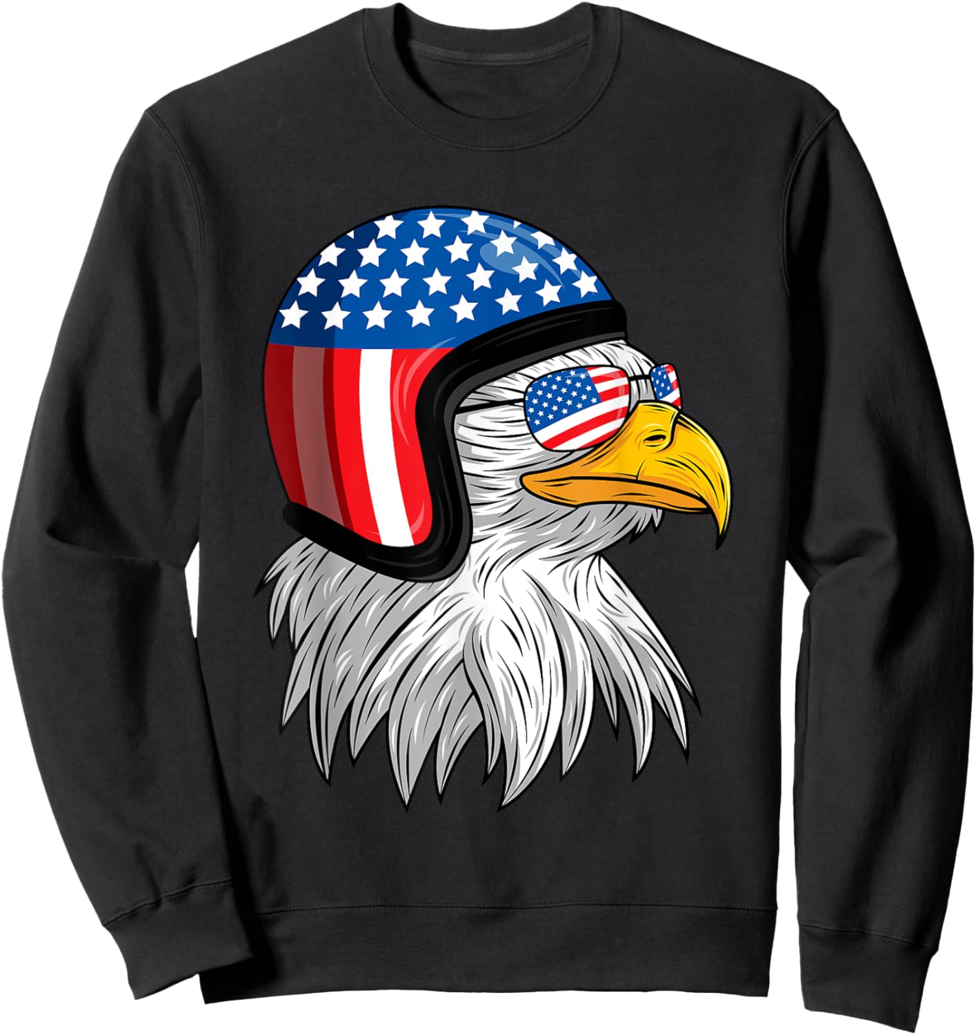 Funny Eagle Mullet Helmet USA 4th Of July American Flag Gift Sweatshirt - Sweatshirt | Black