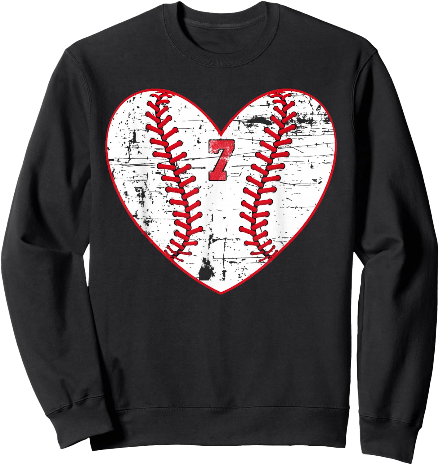 Baseball Distressed Heart Number 7 Sports Gift Sweatshirt - Sweatshirt | Black
