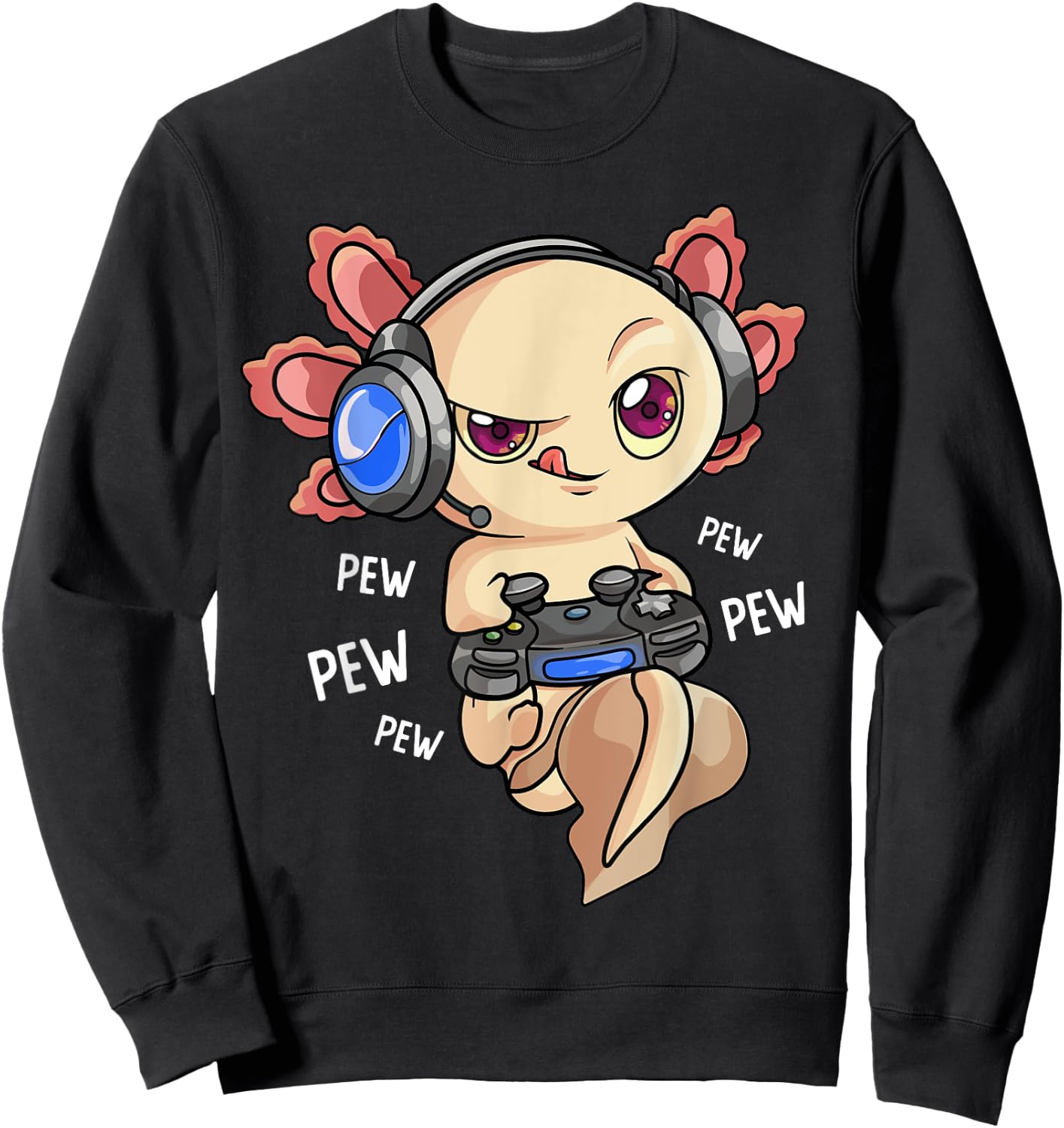Gaming Axolotl Shirt Kids Boys Gamers - Kawaii Video Game Sweatshirt - Sweatshirt | Black