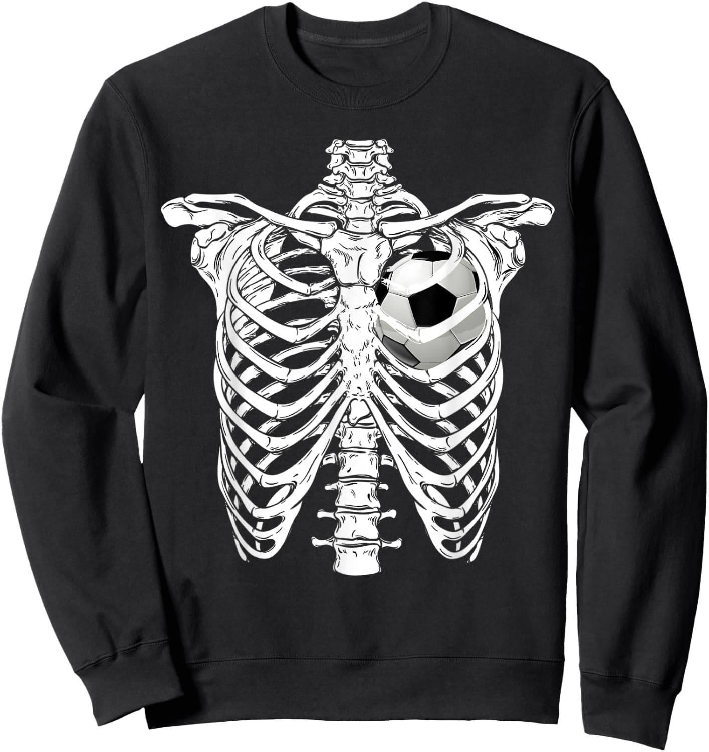 Halloween Soccer Ball in Heart Rib cage Skeleton Costume Sweatshirt - Sweatshirt | Black