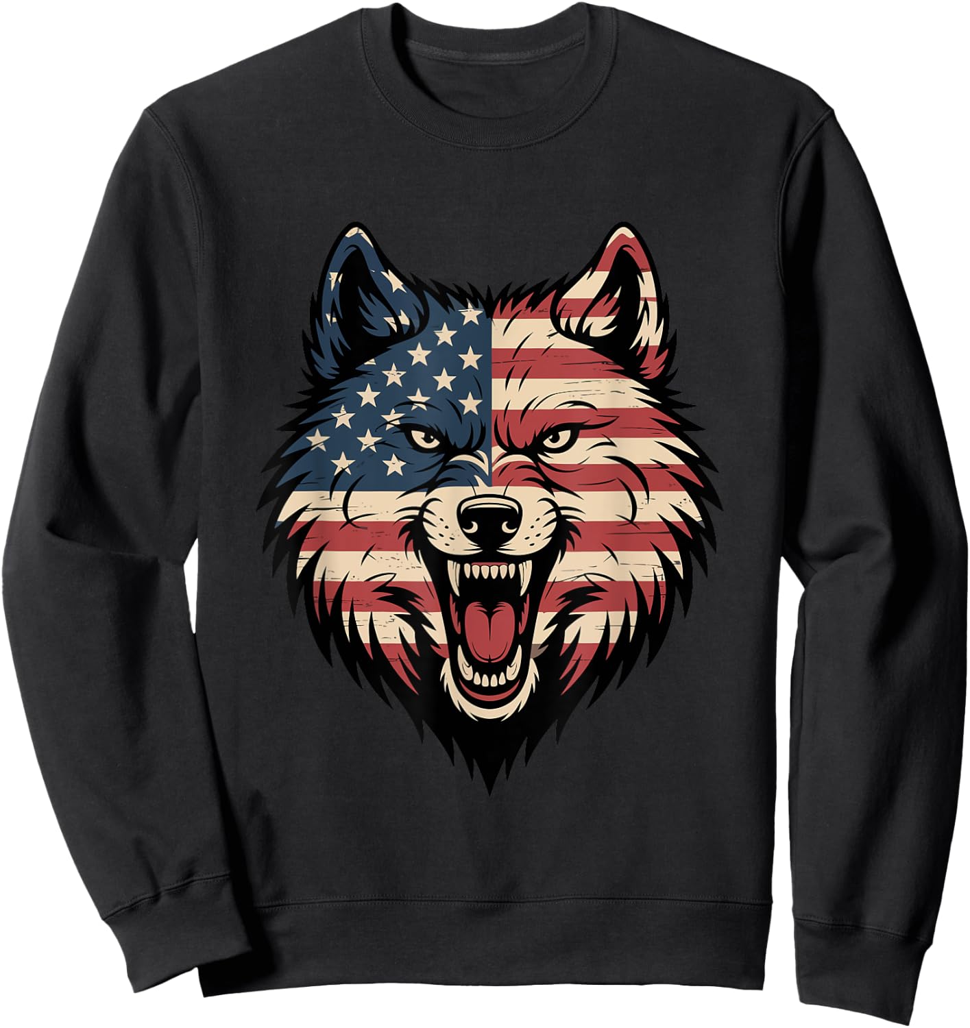 4th of July USA American Flag Wolf Patriotic Wolf Freedom Sweatshirt - Sweatshirt | Black