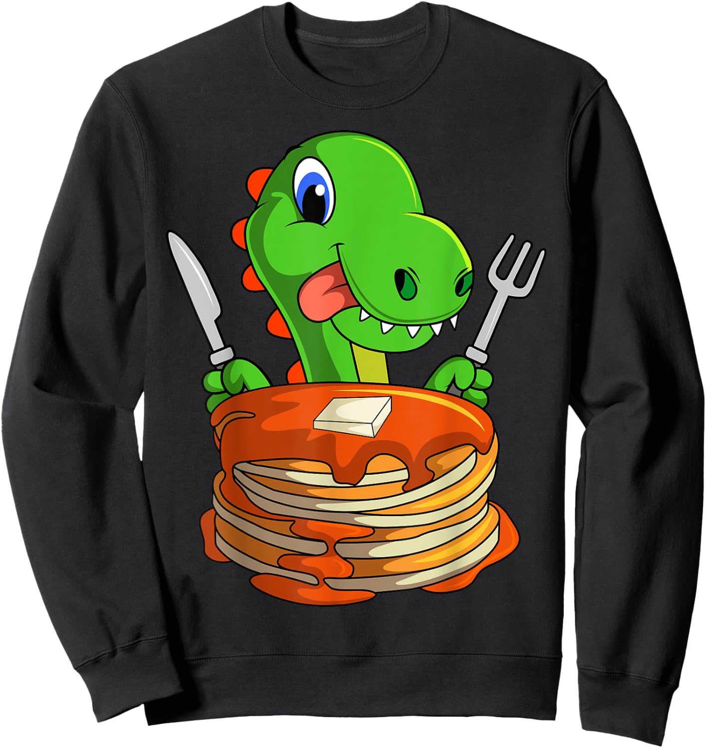 Pancakes Waffle Dinosaur Breakfast Flapjack Trex Food Sweatshirt - Sweatshirt | Black