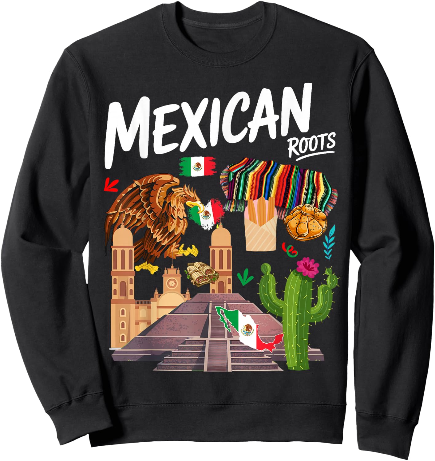 Mexican Heritage Themed Outfit Idea & Mexico Flag Sweatshirt - Sweatshirt | Black
