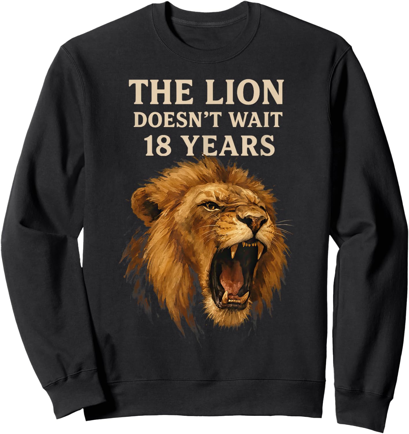 Sarcasm Funny Humor Lion Meme The Lion Doesn't Wait 18 Years Sweatshirt - Sweatshirt | Black