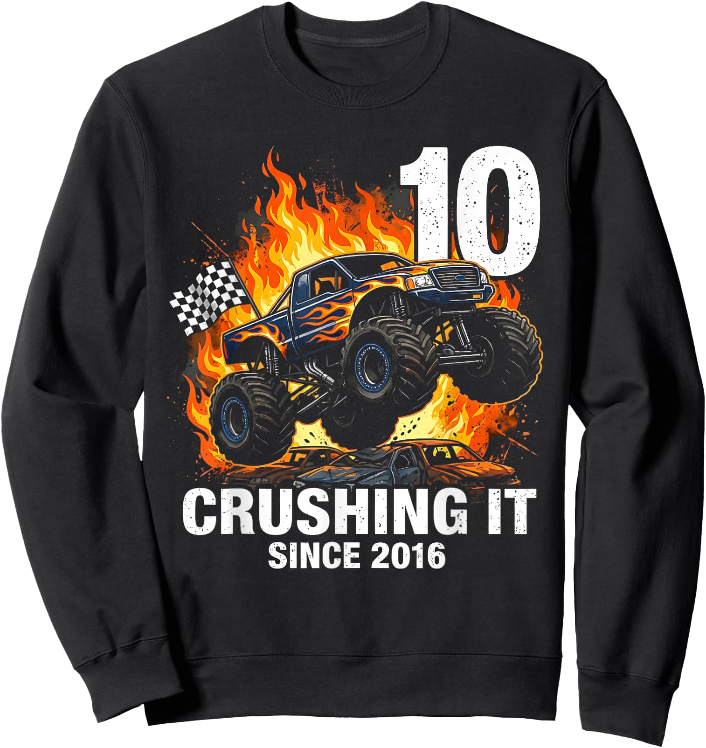 10th Birthday Truck Turning 10 Years Old Boy Born in 2016 Sweatshirt - Sweatshirt | Black
