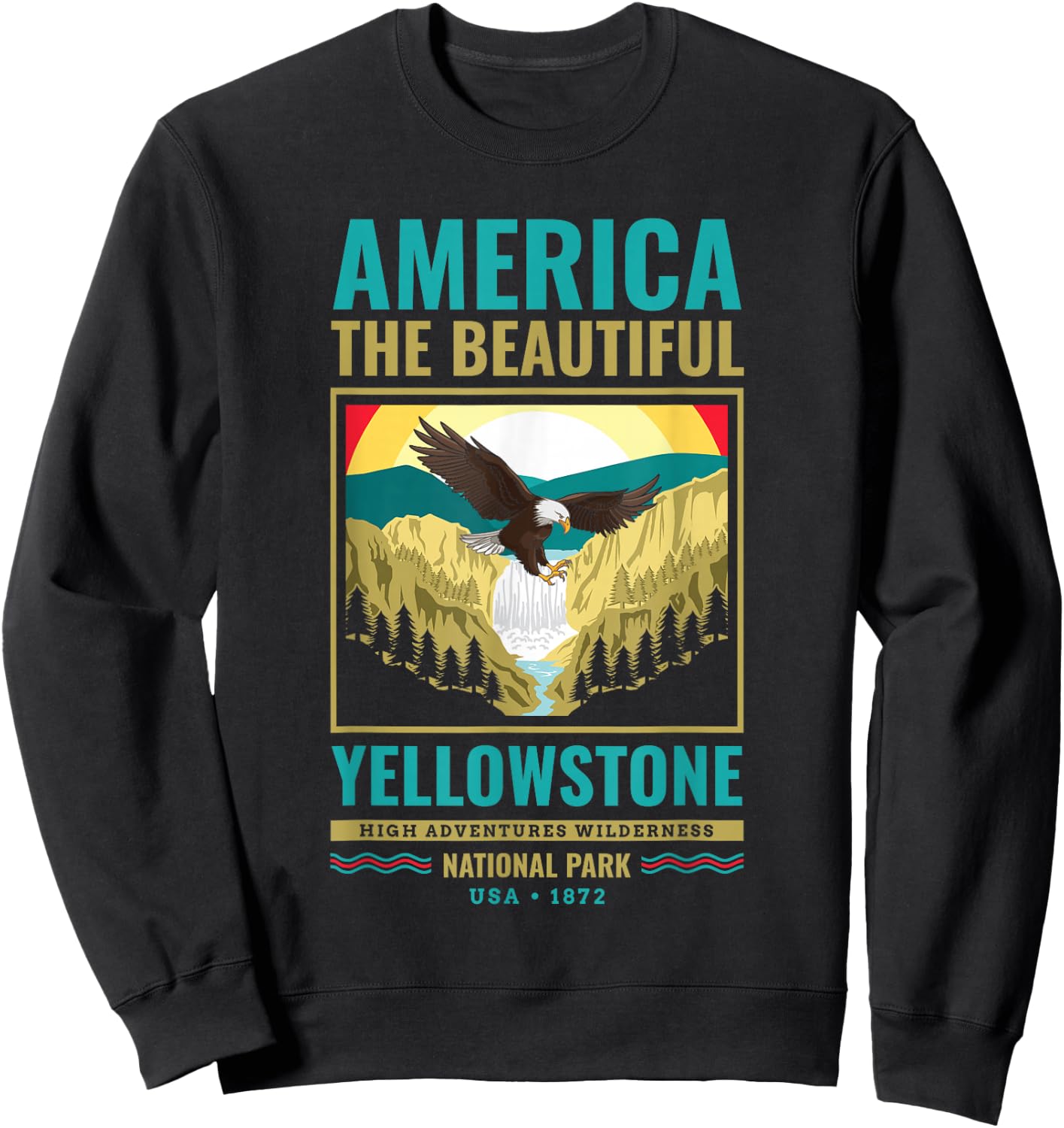 Yellowstone US National Park Eagle Vintage Gift Sweatshirt - Sweatshirt | Black