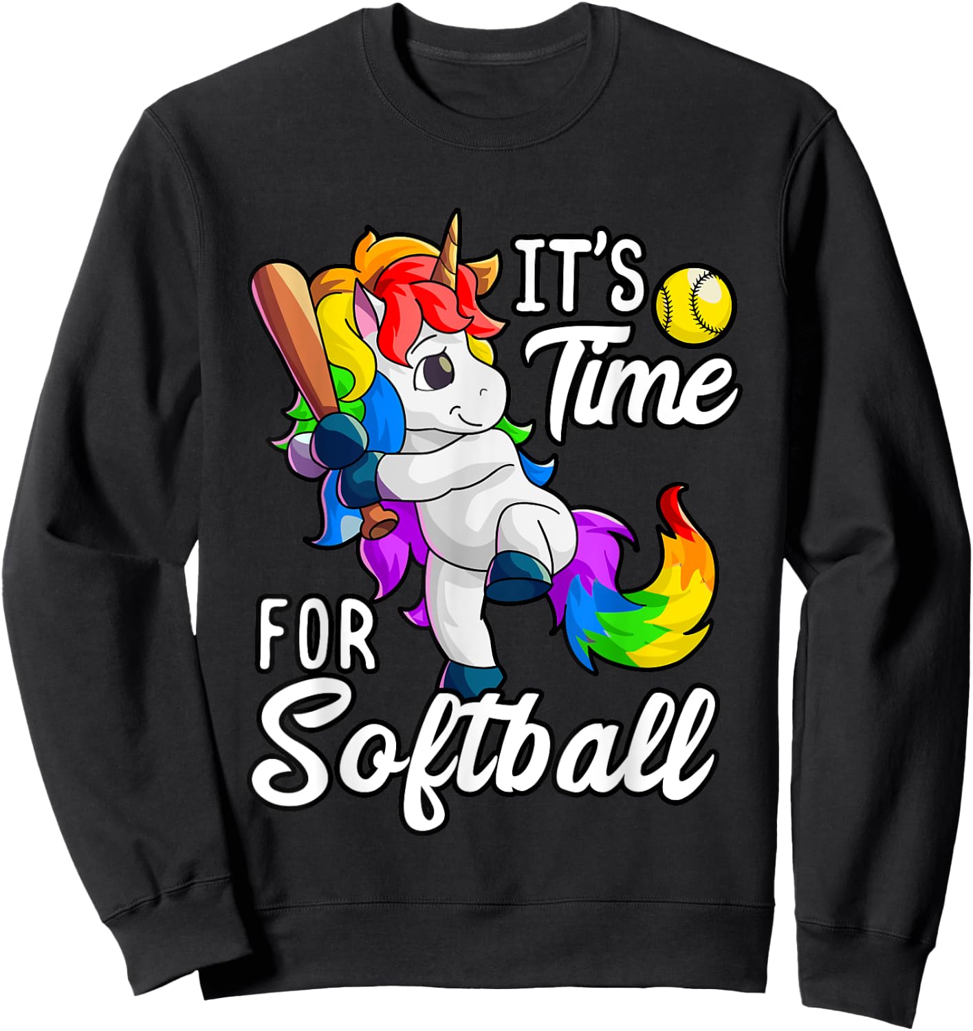 Unicorn Softball Shirt Girls Women Softball Player Sweatshirt - Sweatshirt | Black