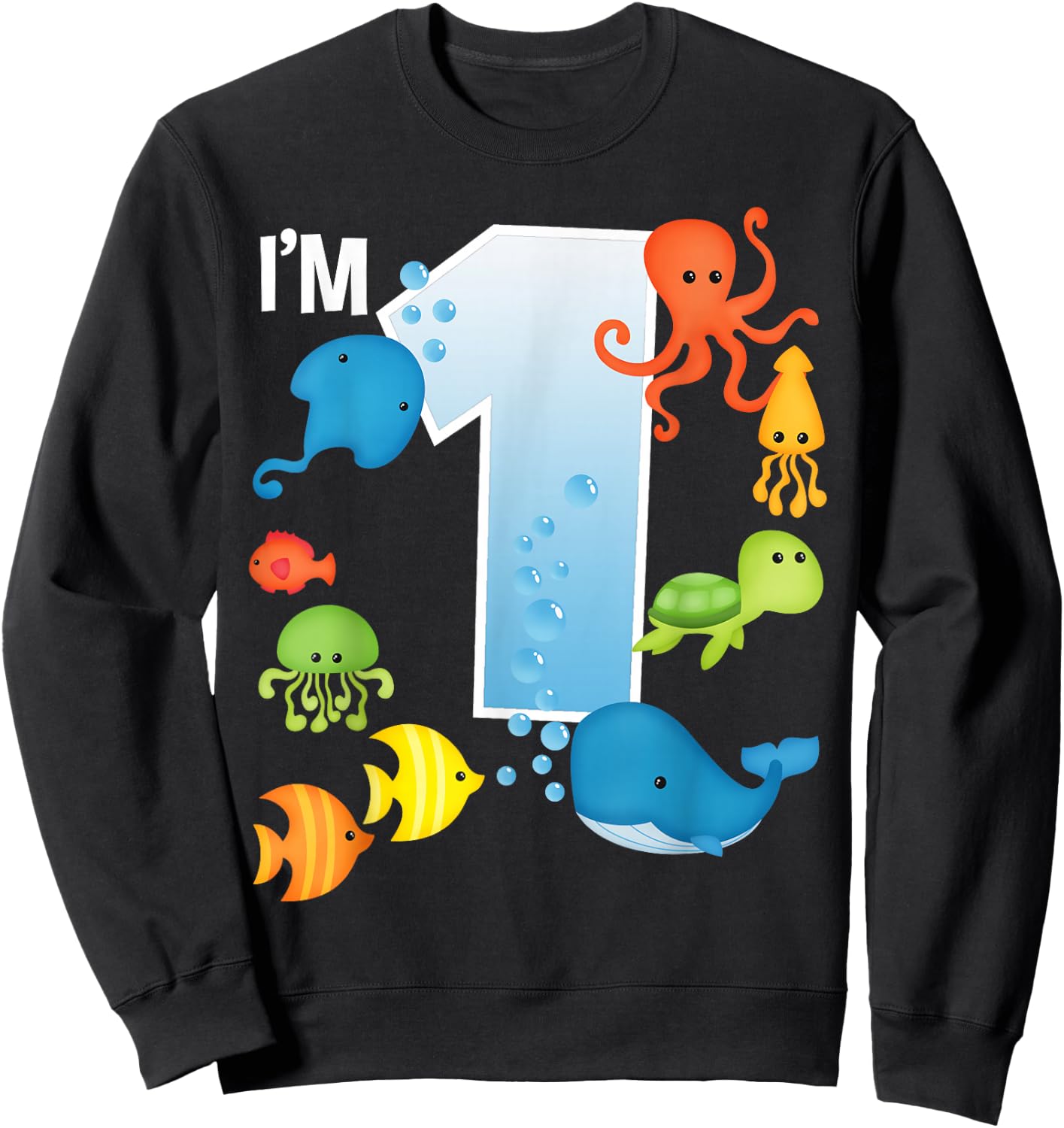 Ocean See Underwater 1 Year Old Under The Sea Birthday Party Sweatshirt - Sweatshirt | Black