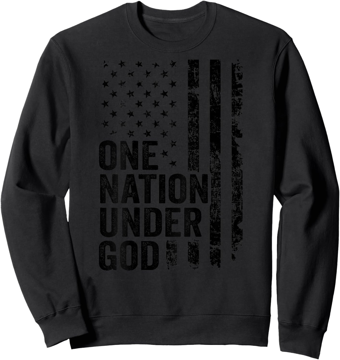 One Nation Under God - Christian Faith USA Flag (ON Back) Sweatshirt - Sweatshirt | Black