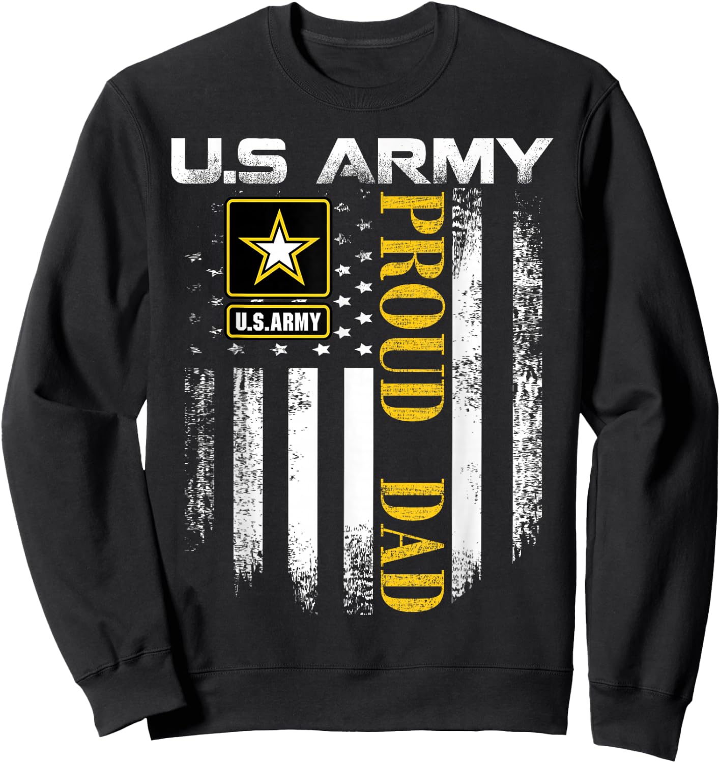 Vintage U.S. Army Proud Dad with American Flag Gift Sweatshirt - Sweatshirt | Black