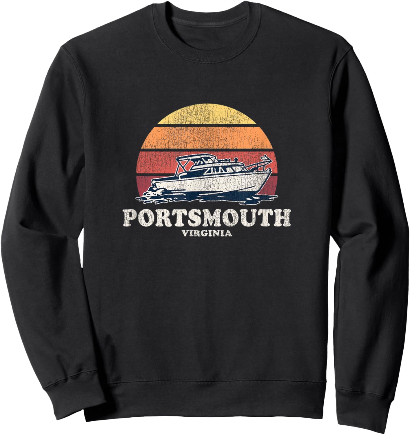 Portsmouth VA Vintage Boating 70s Retro Boat Design Sweatshirt - Sweatshirt | Black