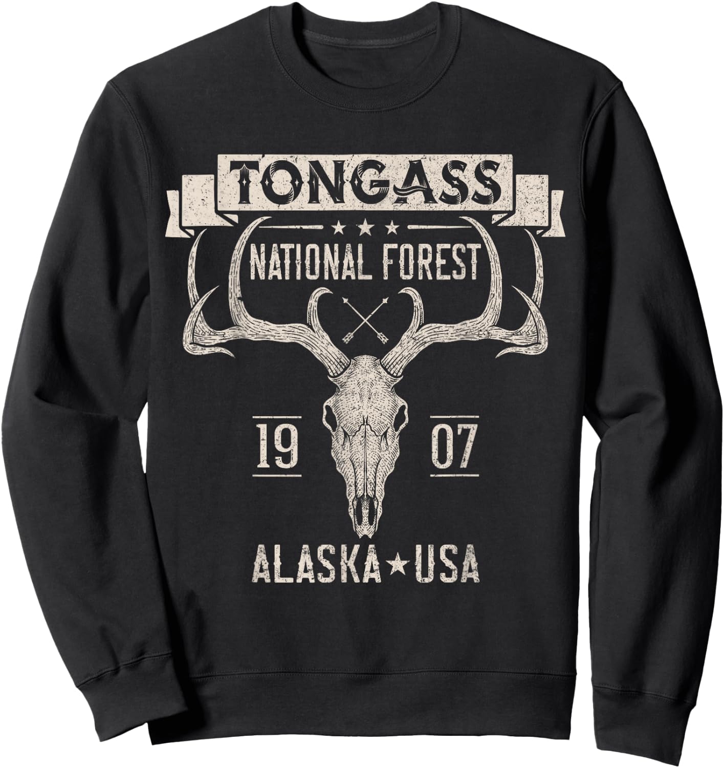 Tongass National Forest Alaska Elk Hiking Trails Souvenir Sweatshirt - Sweatshirt | Black
