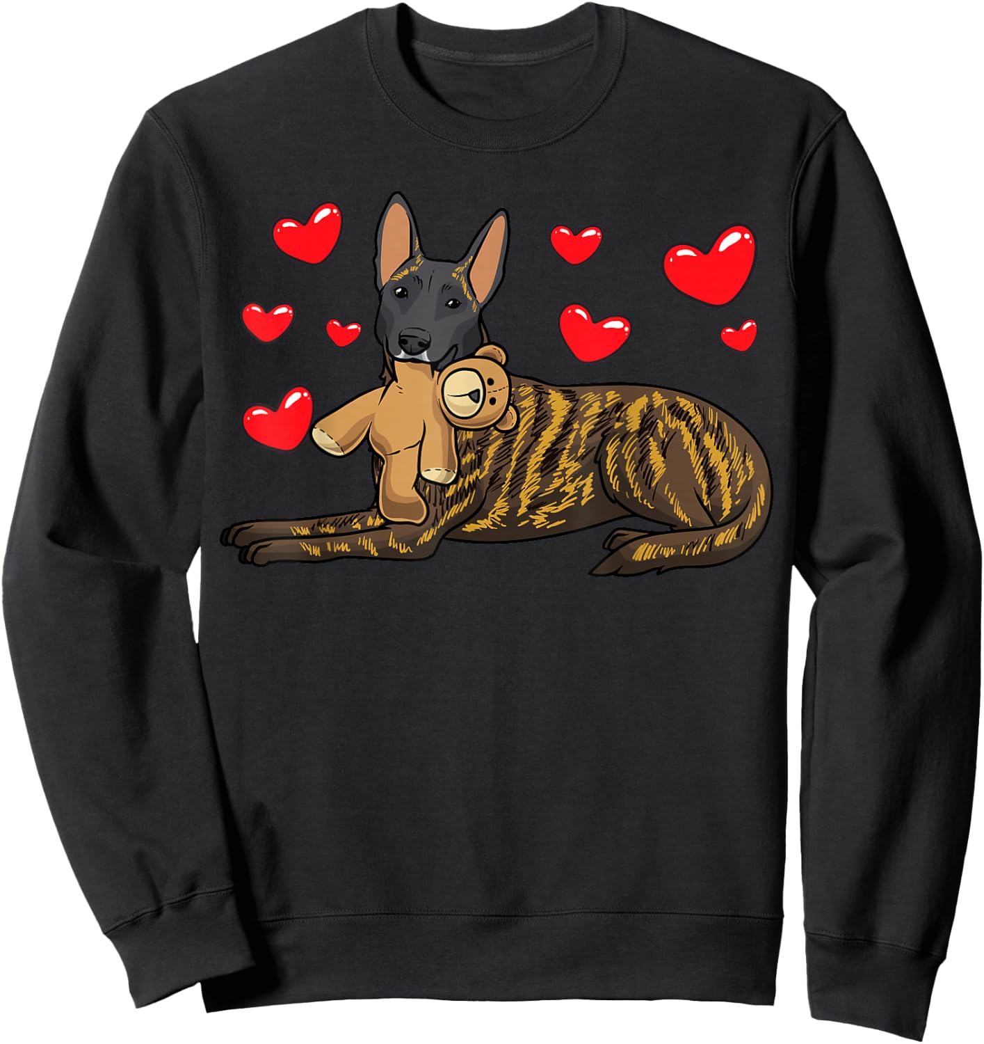 Hollandse Herdershond Dog with Cuddly Toy and Many Hearts Sweatshirt - Sweatshirt | Black