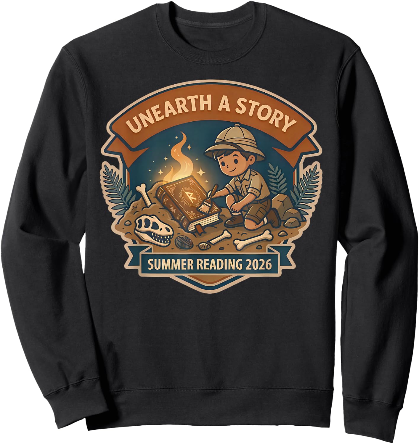 Unearth A Story Summer Reading 2026 Cute Archeologist Cool Sweatshirt - Sweatshirt | Black