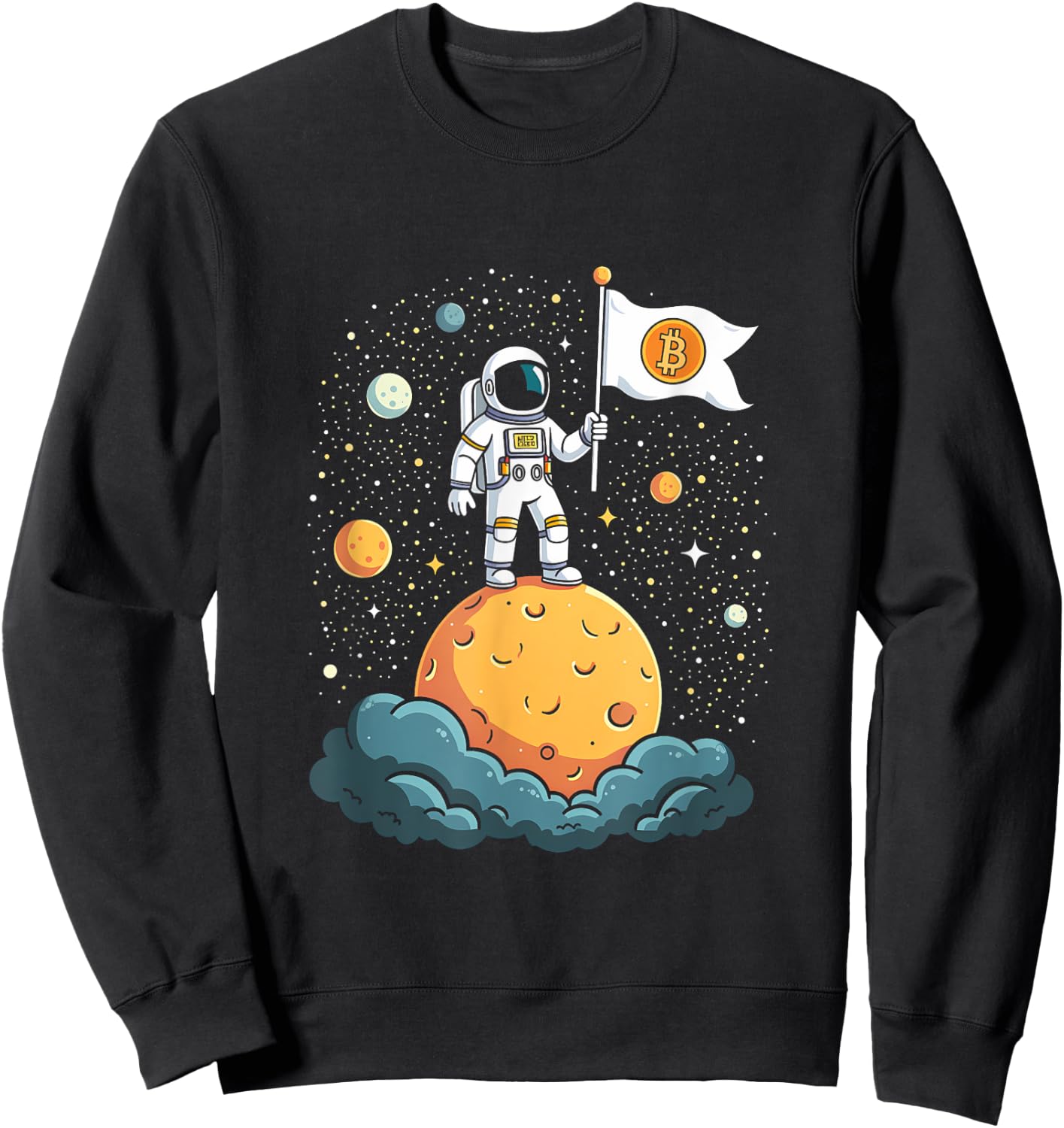 Bitcoin Crypto Cryptonaut to the Moon Astronaut BTC Flag Sweatshirt - Sweatshirt | Black