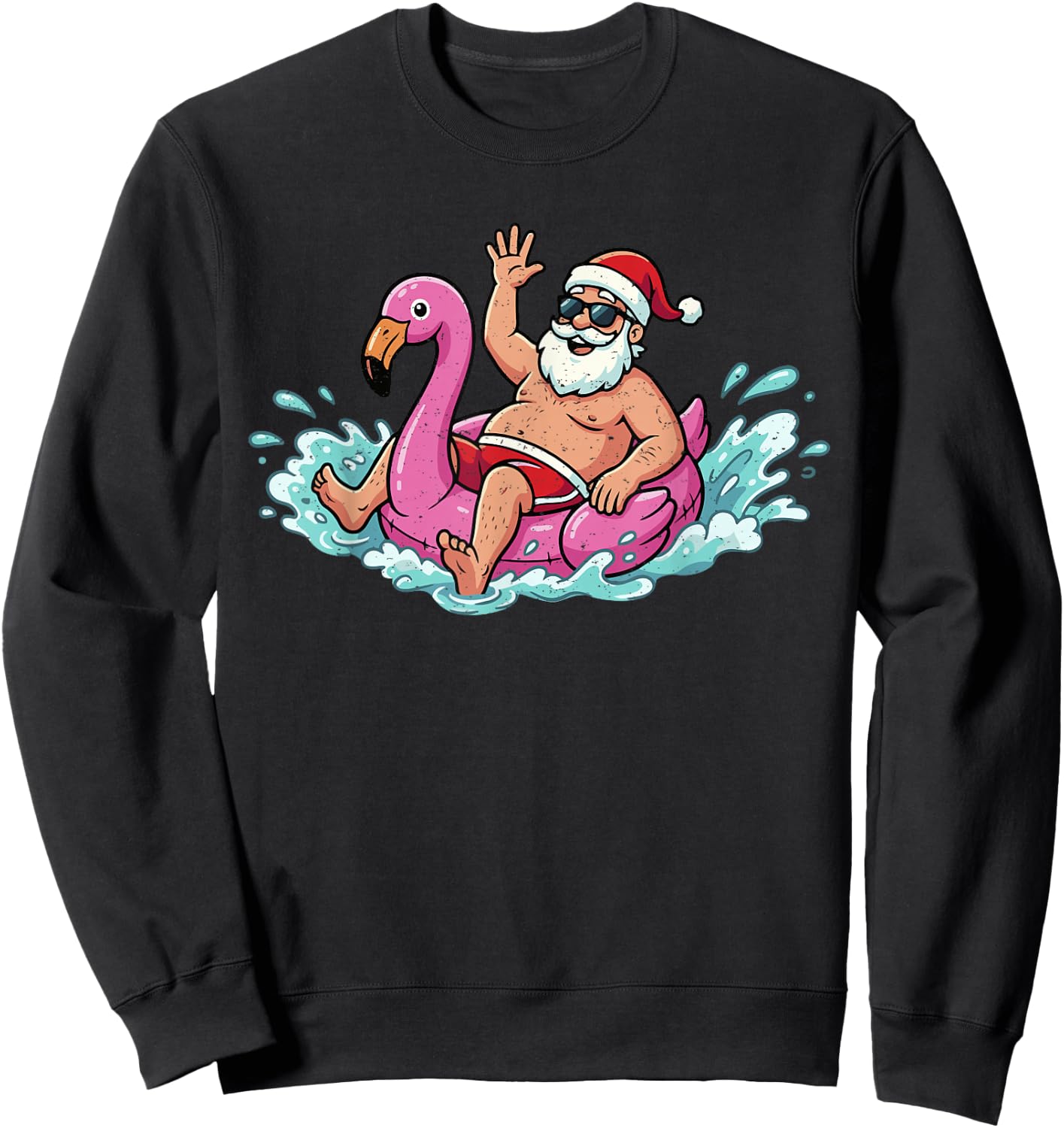 Santa Flamingo Floatie Summer Christmas in July Men Women Sweatshirt - Sweatshirt | Black