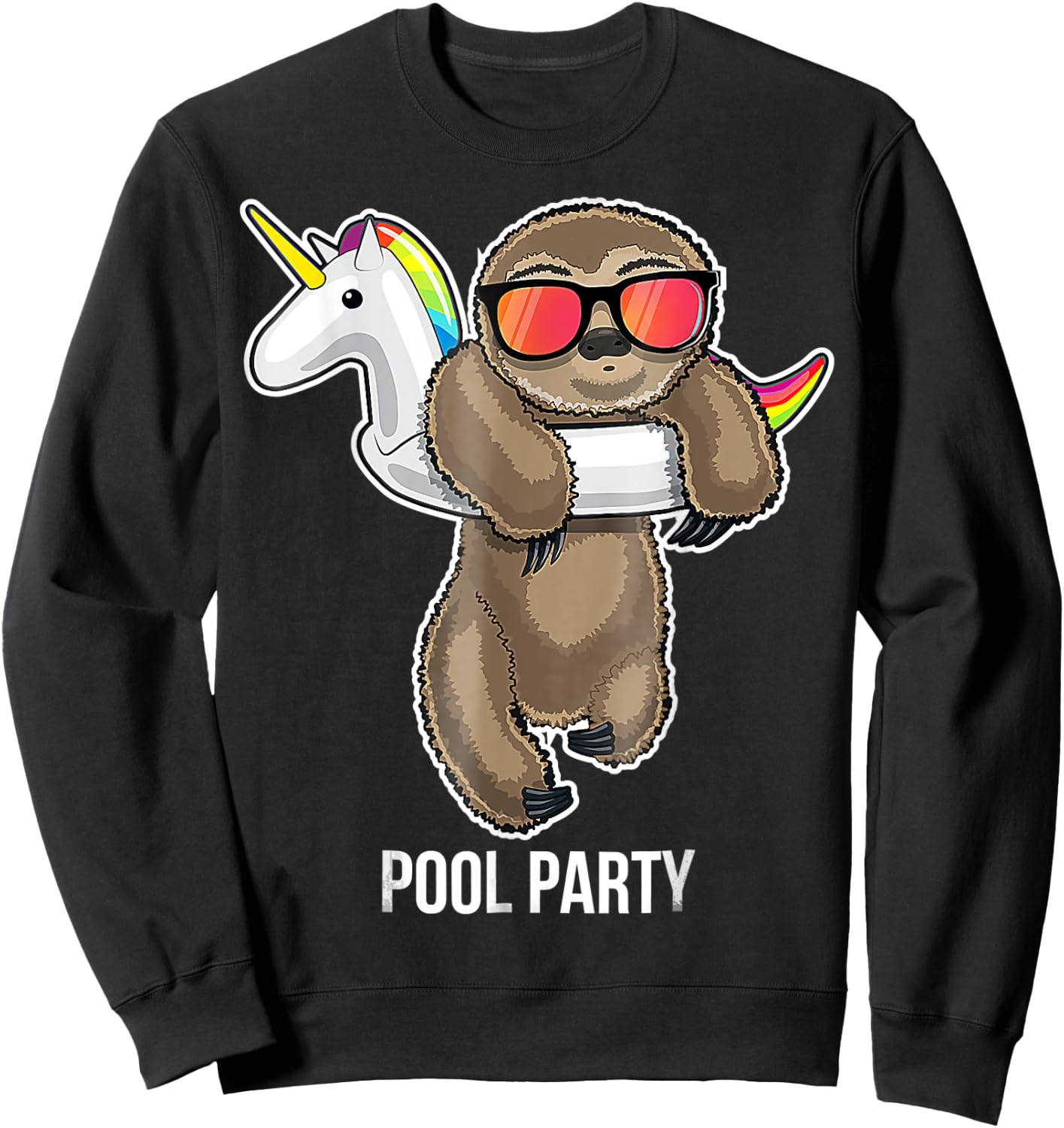 Pool Party Sloth Unicorn Float Funny Sloth Gifts Sweatshirt - Sweatshirt | Black