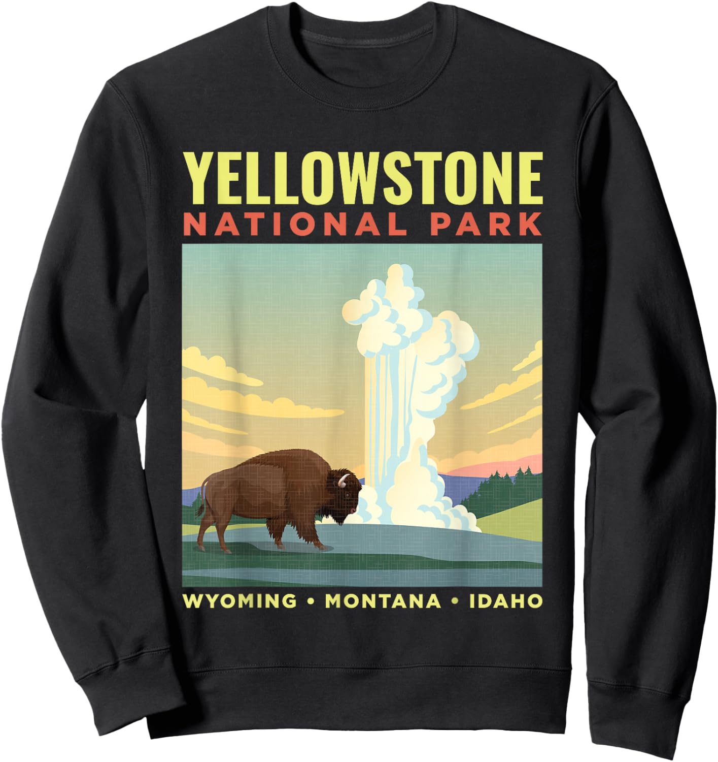 Yellowstone US National Park Bison Vintage Gift Sweatshirt - Sweatshirt | Black