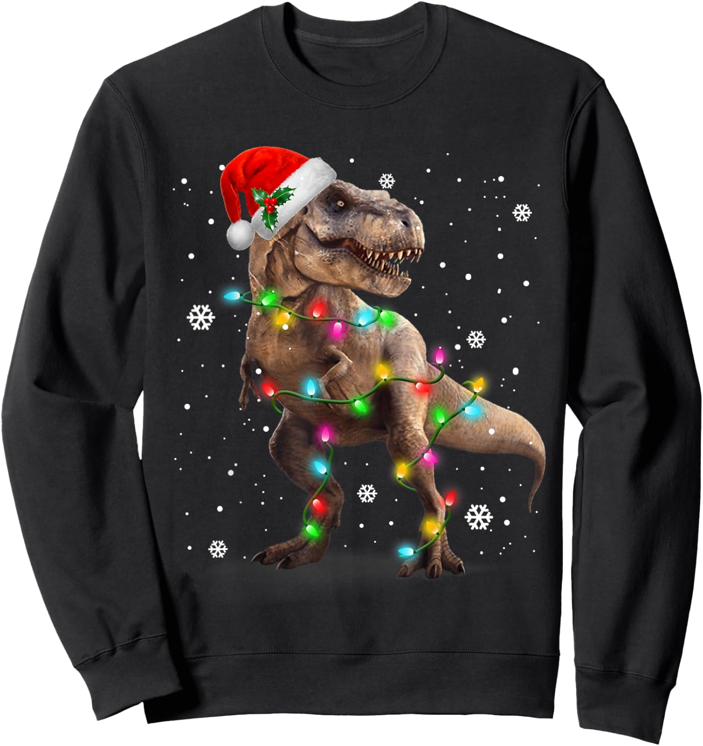 Dinosaur T-rex Tree Christmas Sweater Xmas Pet Dino Trex Sweatshirt - Sweatshirt | Black