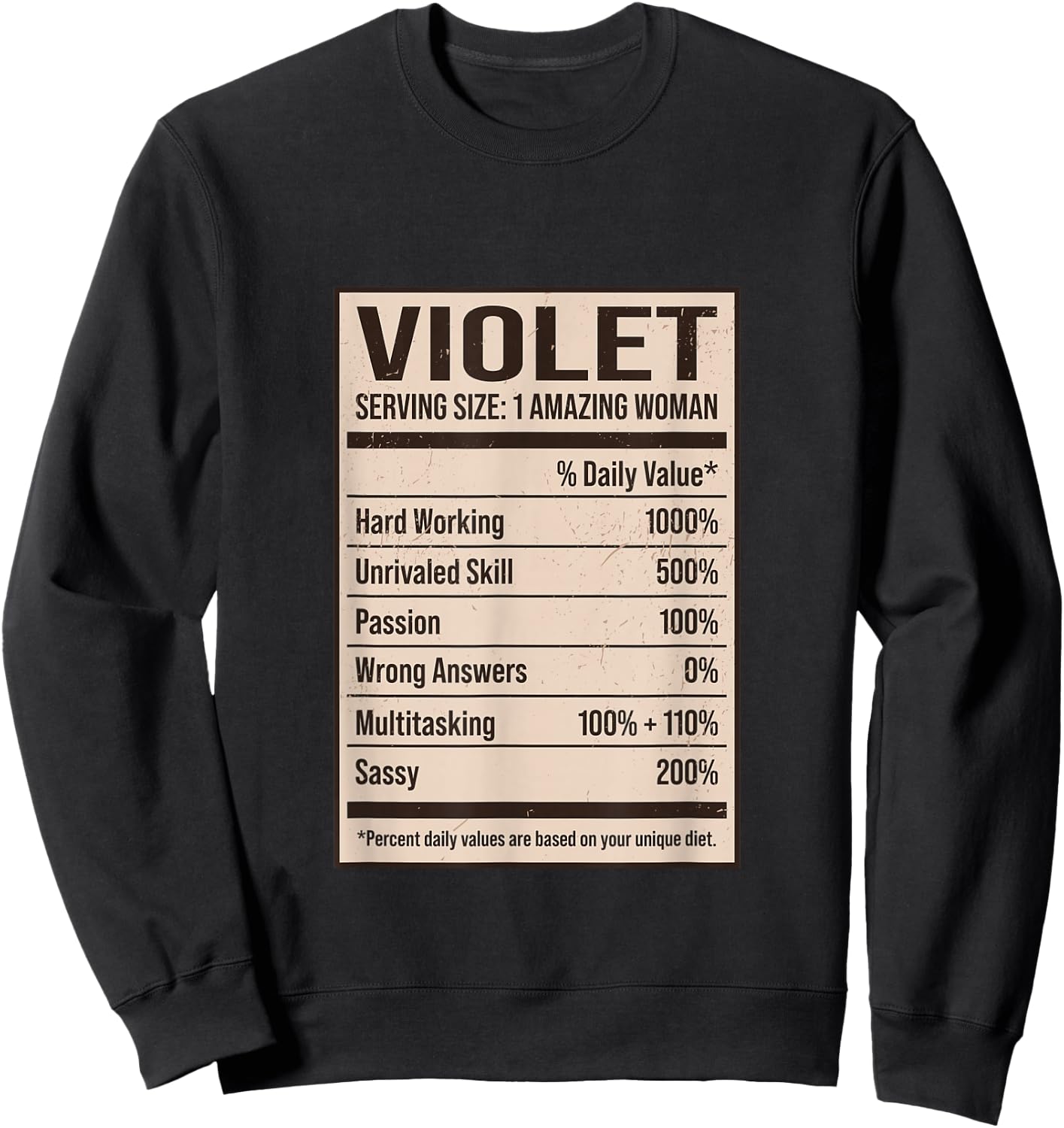 Violet Nutrition Facts Name Nickname Alias Title Friends Sweatshirt - Sweatshirt | Black