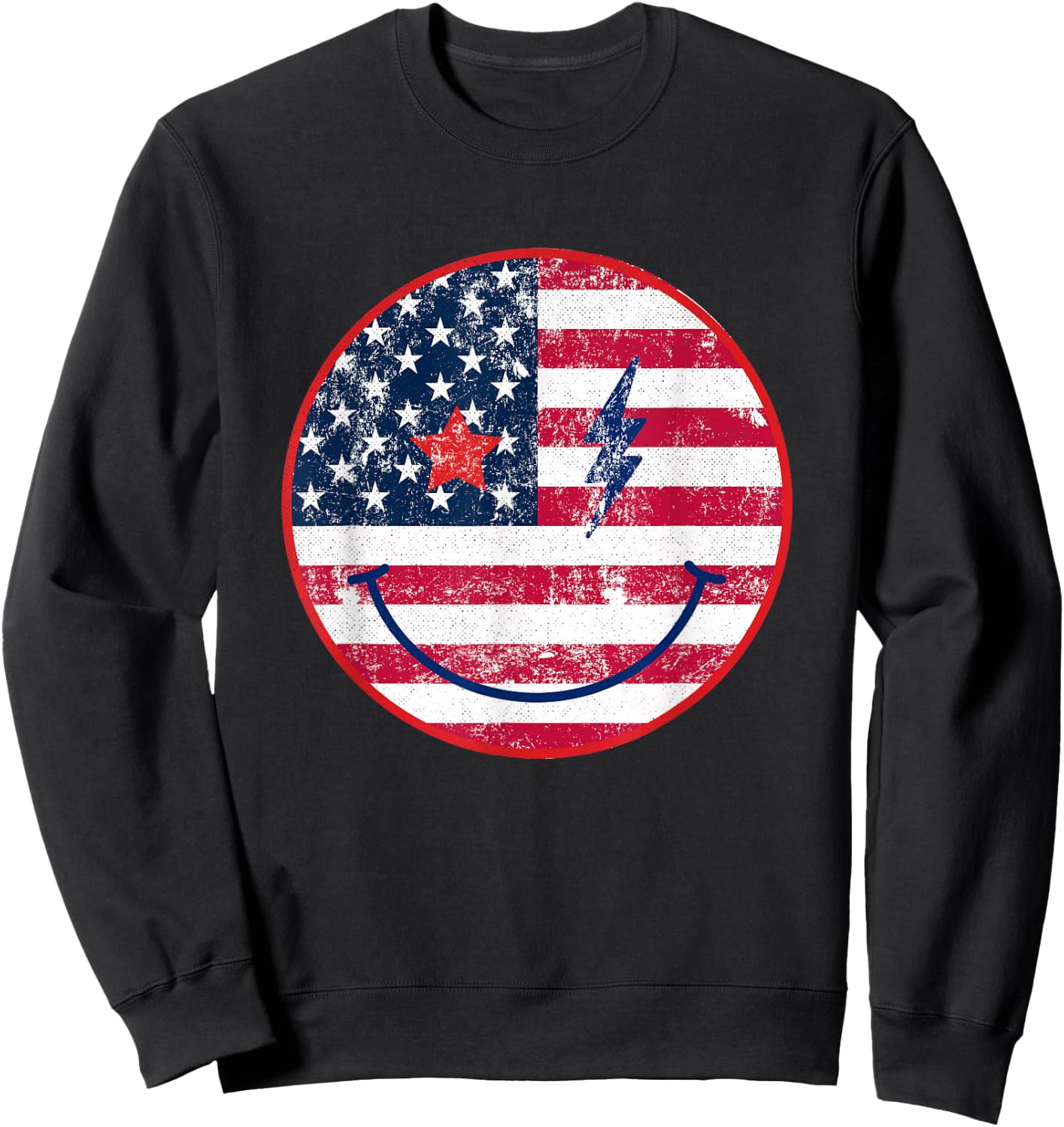 American Flag Happy Face July 4th Patriot USA Sweatshirt - Sweatshirt | Black
