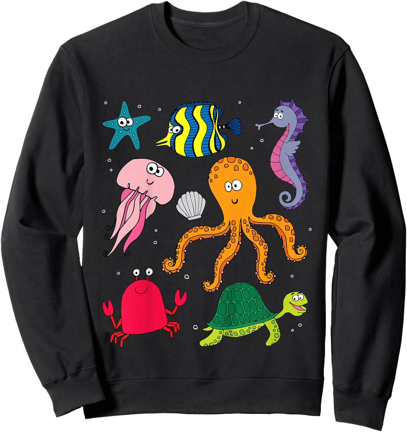 Beach Sea Creatures Ocean Animals Turtle Octopus Fish Girls Sweatshirt - Sweatshirt | Black