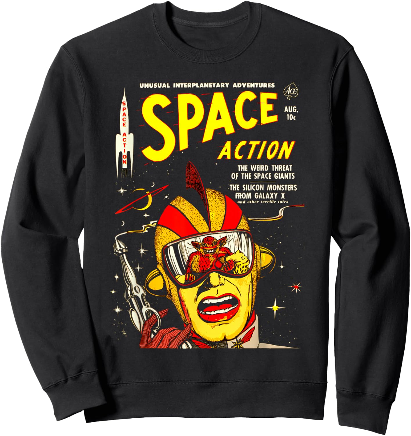 Space Action / Vintage Science Fiction Comic Book Sweatshirt - Sweatshirt | Black