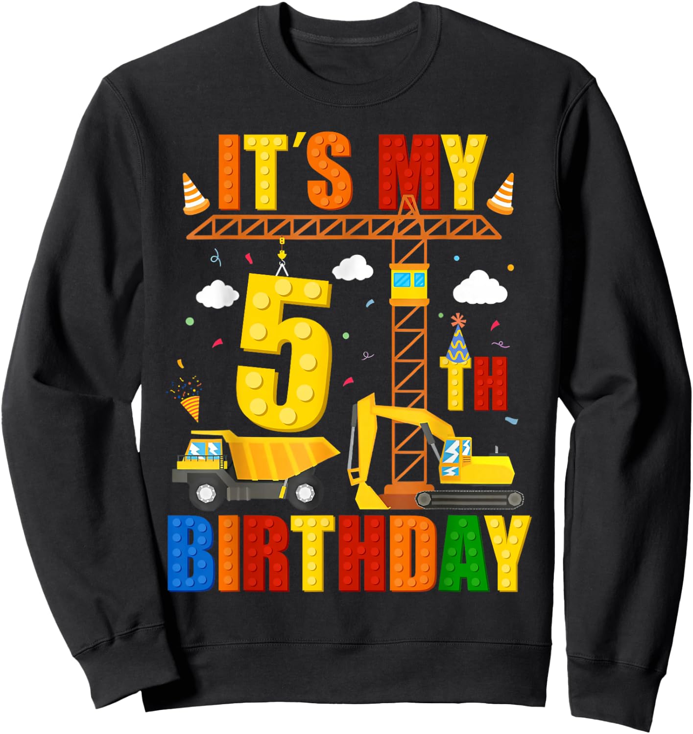 It's My 5th Birthday Construction Excavator Birthday Boys Sweatshirt - Sweatshirt | Black