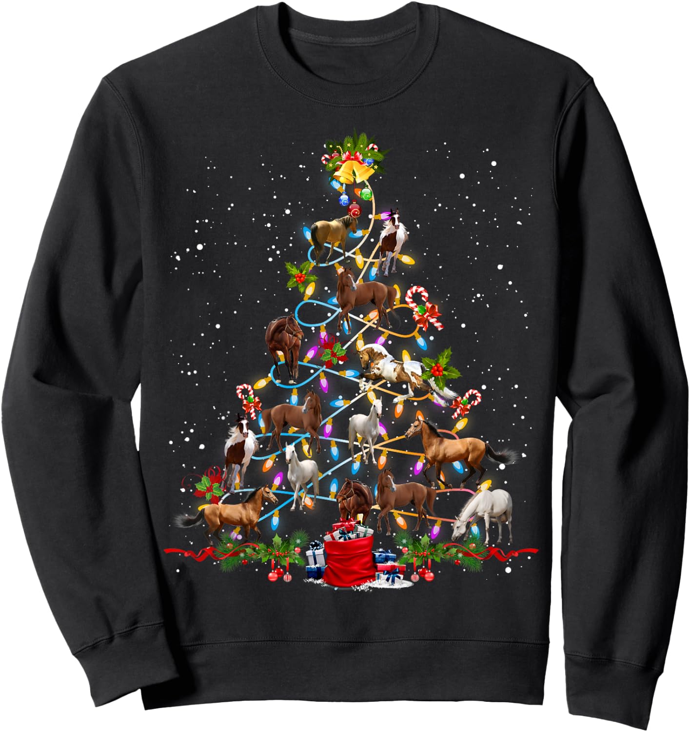 Horse Christmas Tree Xmas Ornament Decor Horse Sweatshirt - Sweatshirt | Black