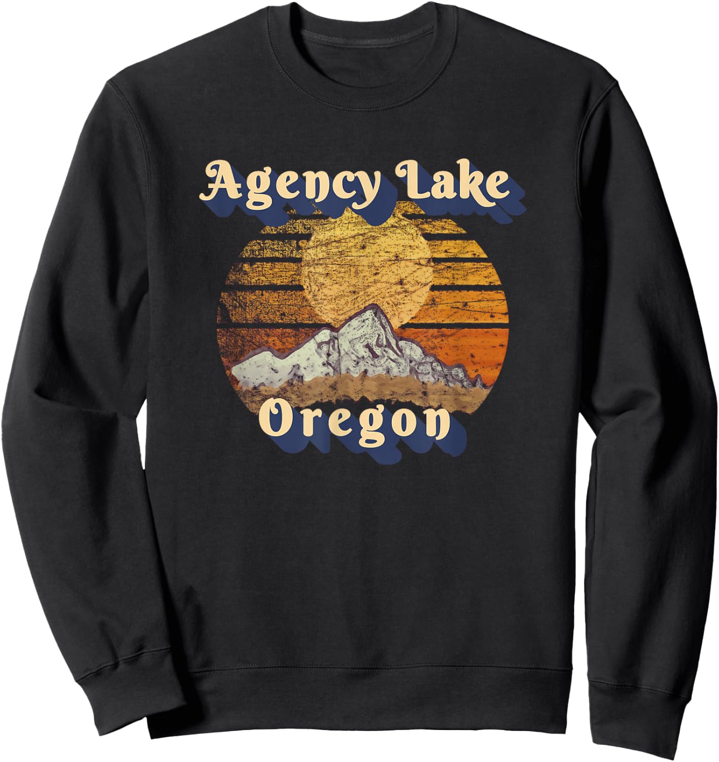 Agency Lake Oregon Retro Mountain Sunset Styled Sweatshirt - Sweatshirt | Black