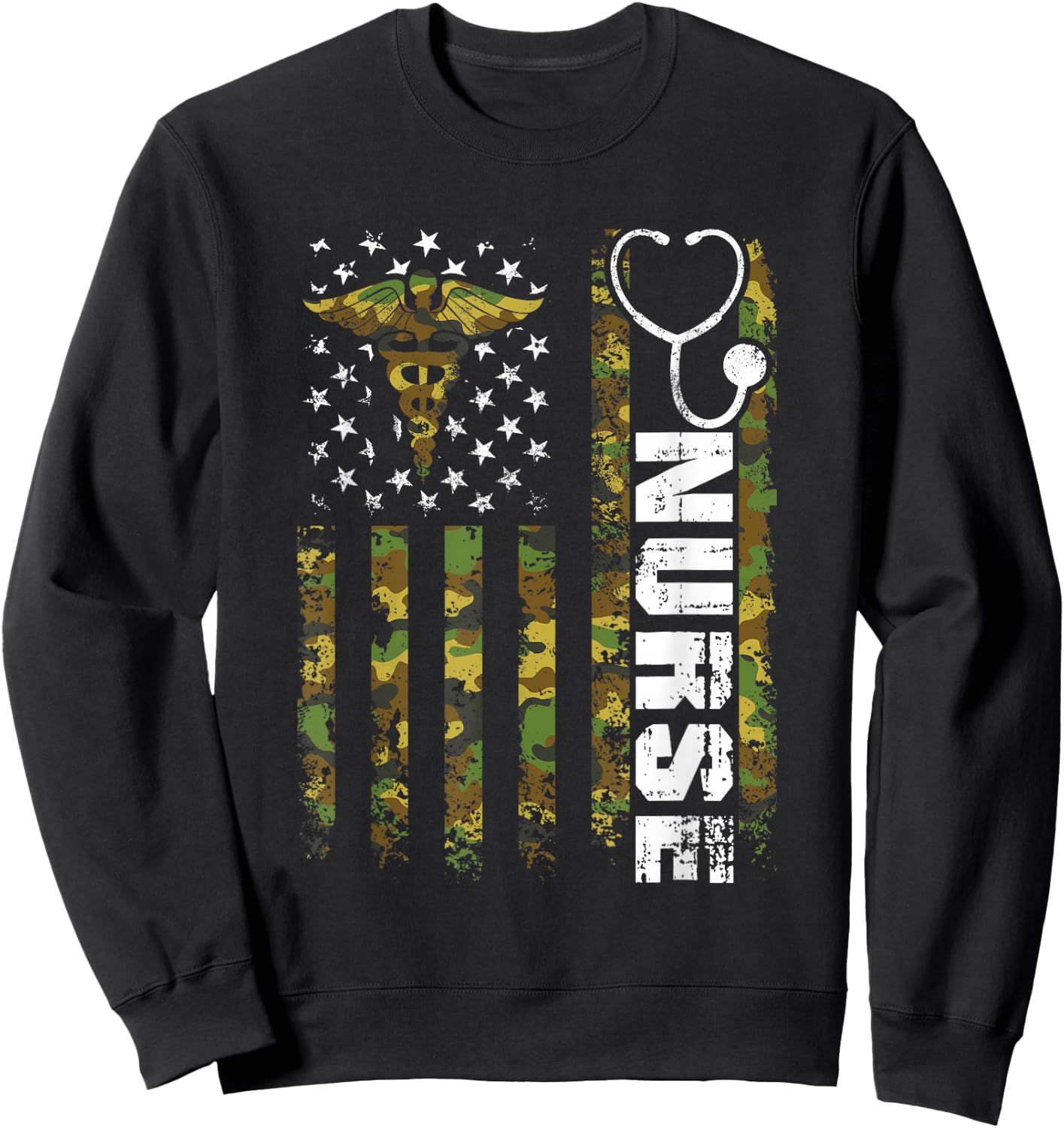 American Flag Camouflage Nurse Patriotic 4th of July Sweatshirt - Sweatshirt | Black