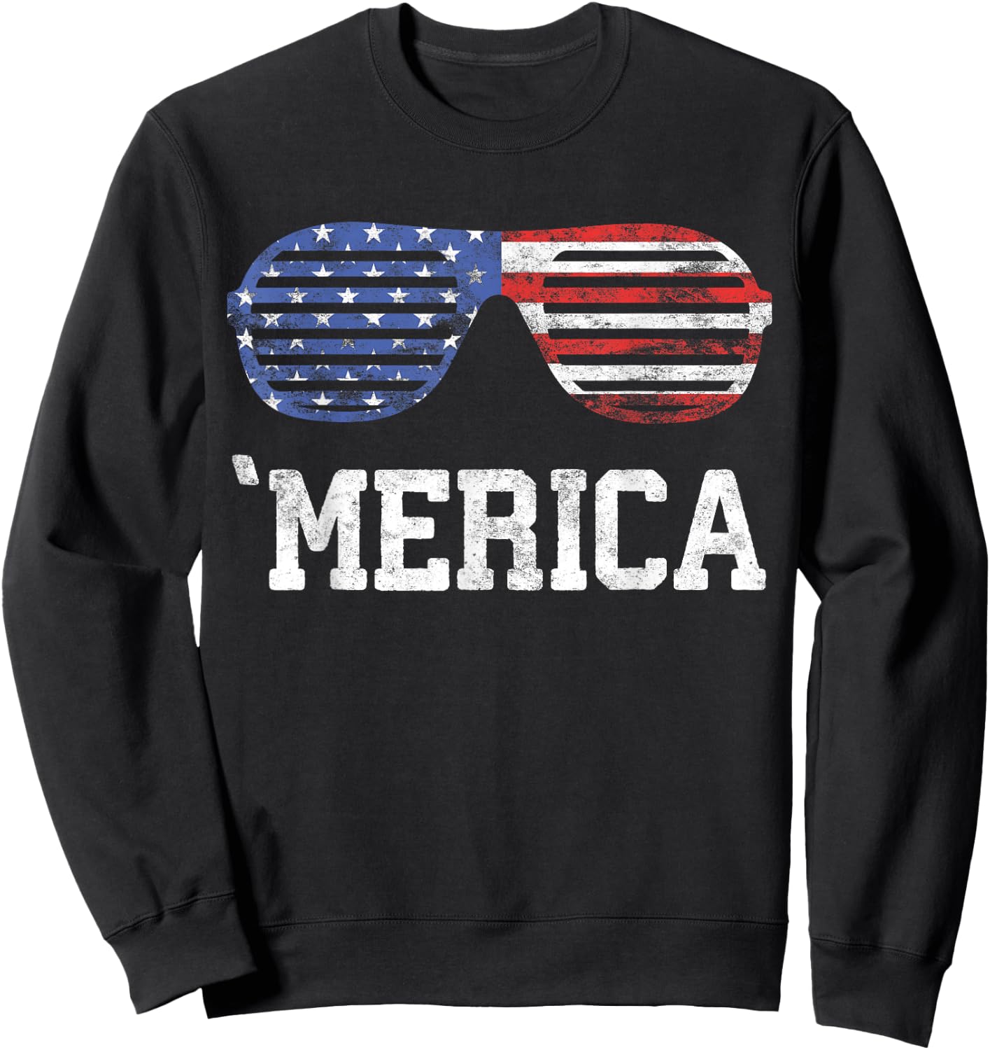 Merica Sunglasses Shirt Men Women Kids Patriotic 4th of July Sweatshirt - Sweatshirt | Black