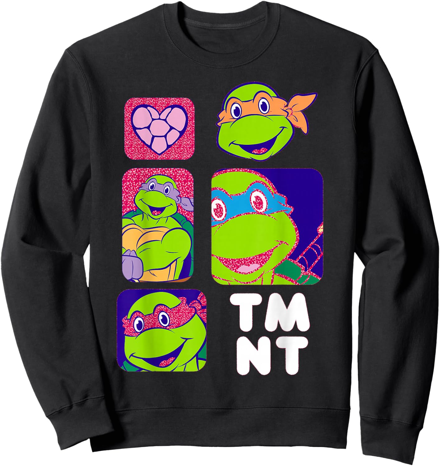 TMNT Heads with Pink Glitter Text Sweatshirt - Sweatshirt | Black