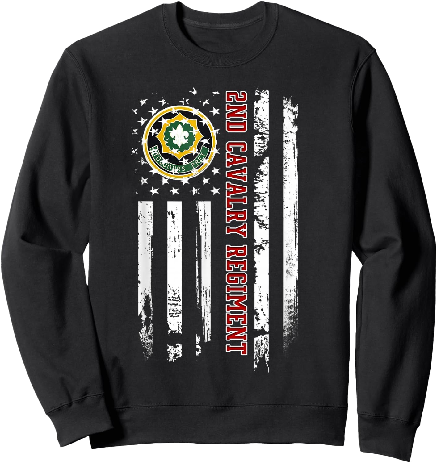 2nd Cavalry Regiment Veteran American Flag Veterans Day Xmas Sweatshirt - Sweatshirt | Black