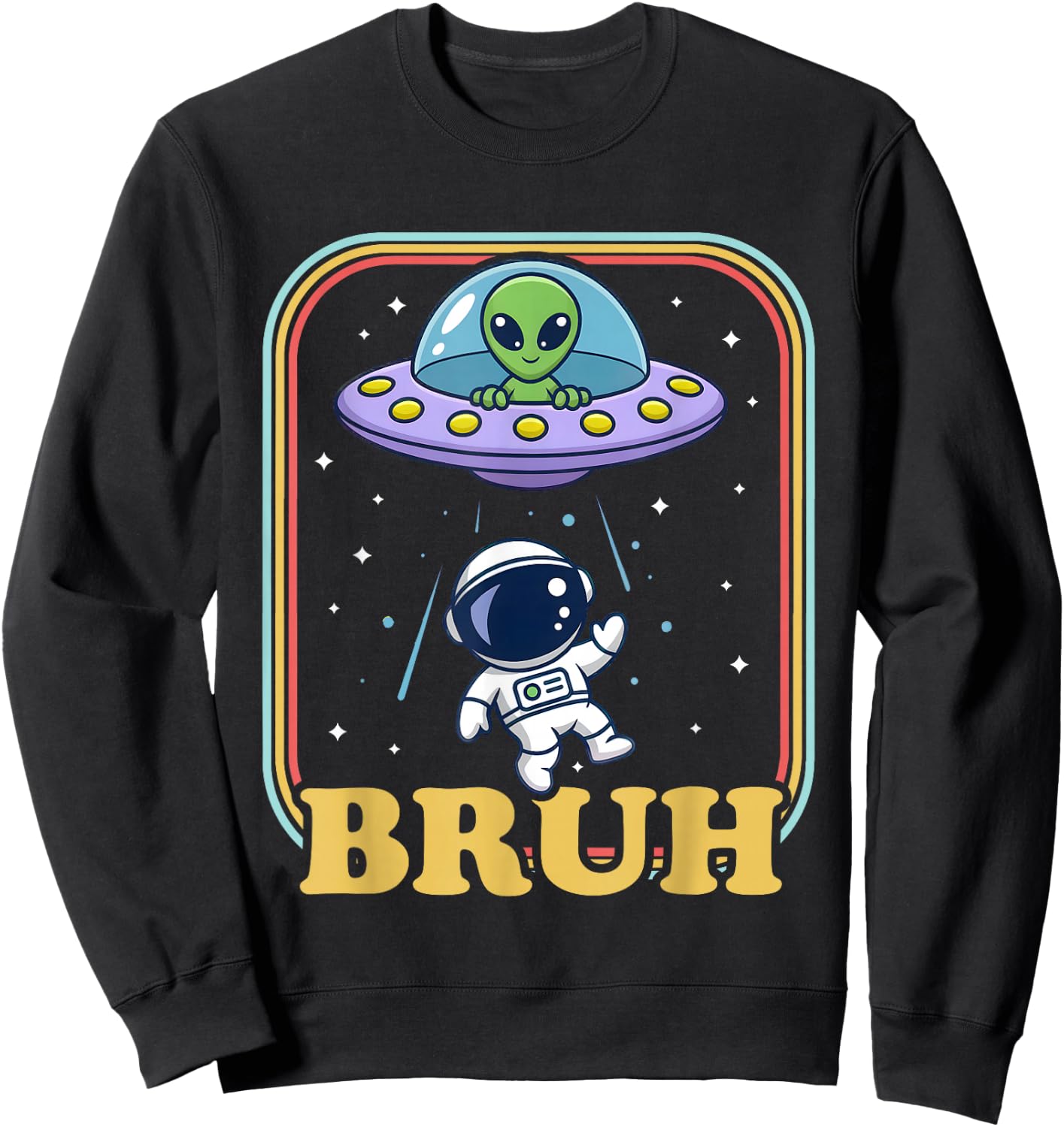 Astronaut Bruh Meme Funny Alien Spaceship UFO Boys Kids Sweatshirt - Sweatshirt | Black