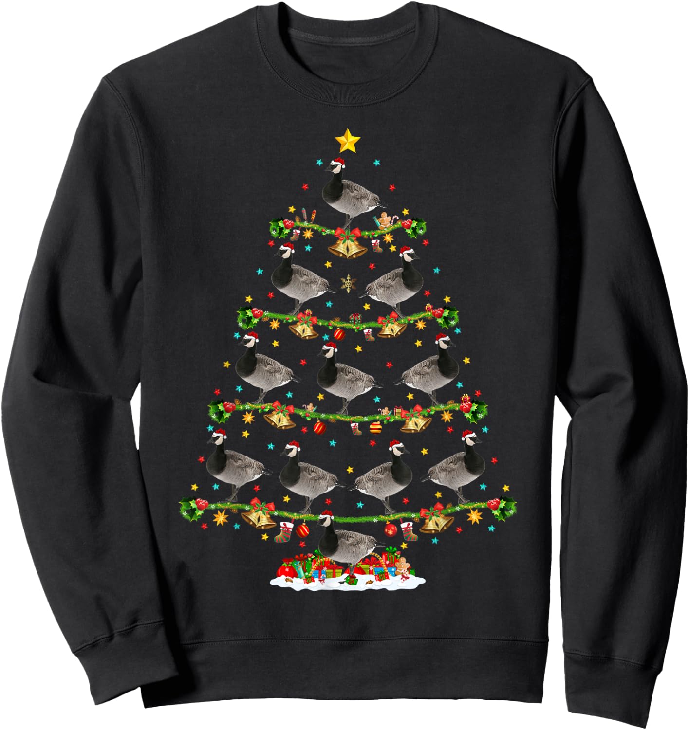 Funny Xmas Lighting Santa Canada-Goose Bird Christmas Tree Sweatshirt - Sweatshirt | Black