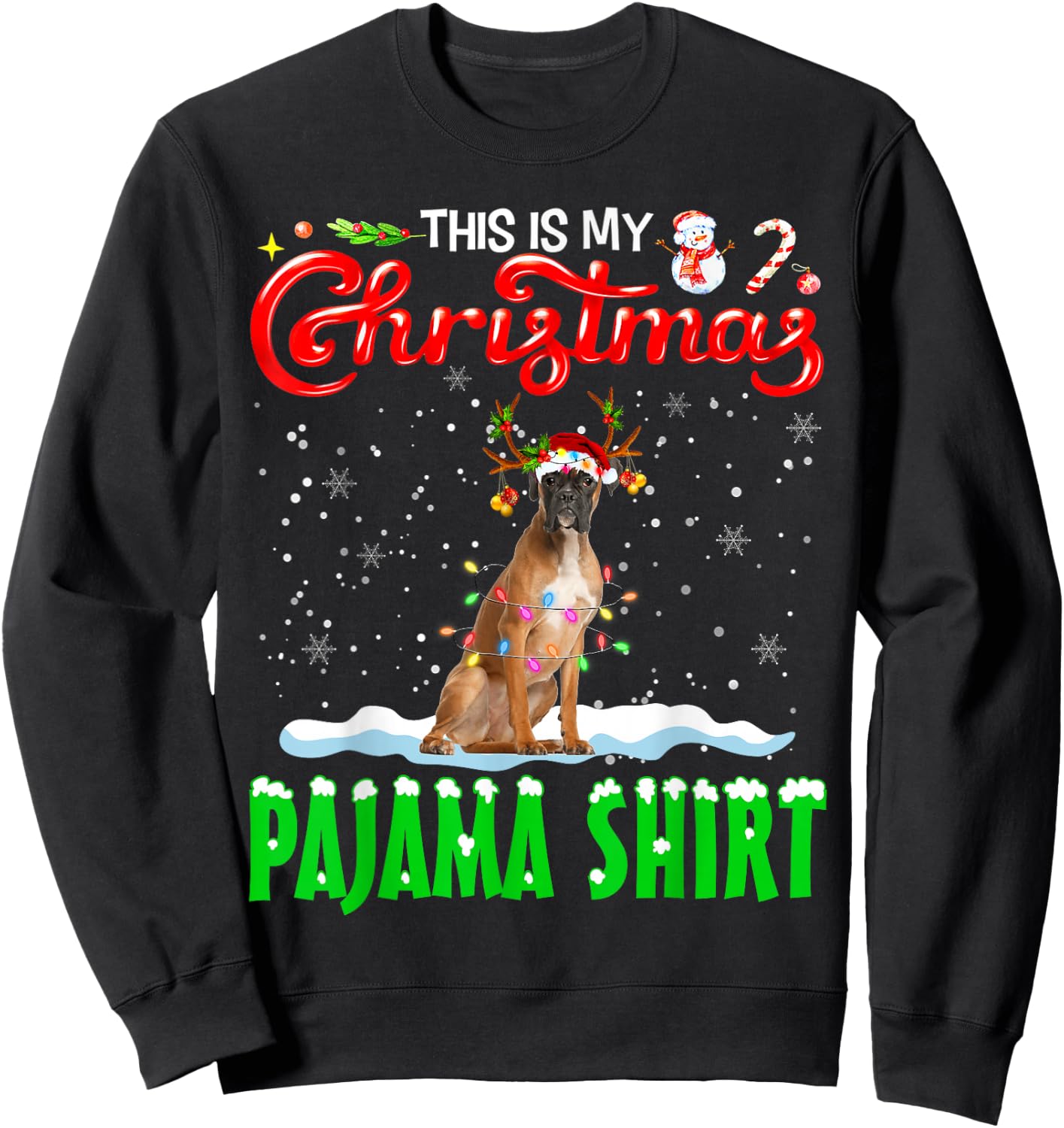 This Is My Christmas Pajama Shirt Boxer Christmas Dog Sweatshirt - Sweatshirt | Black